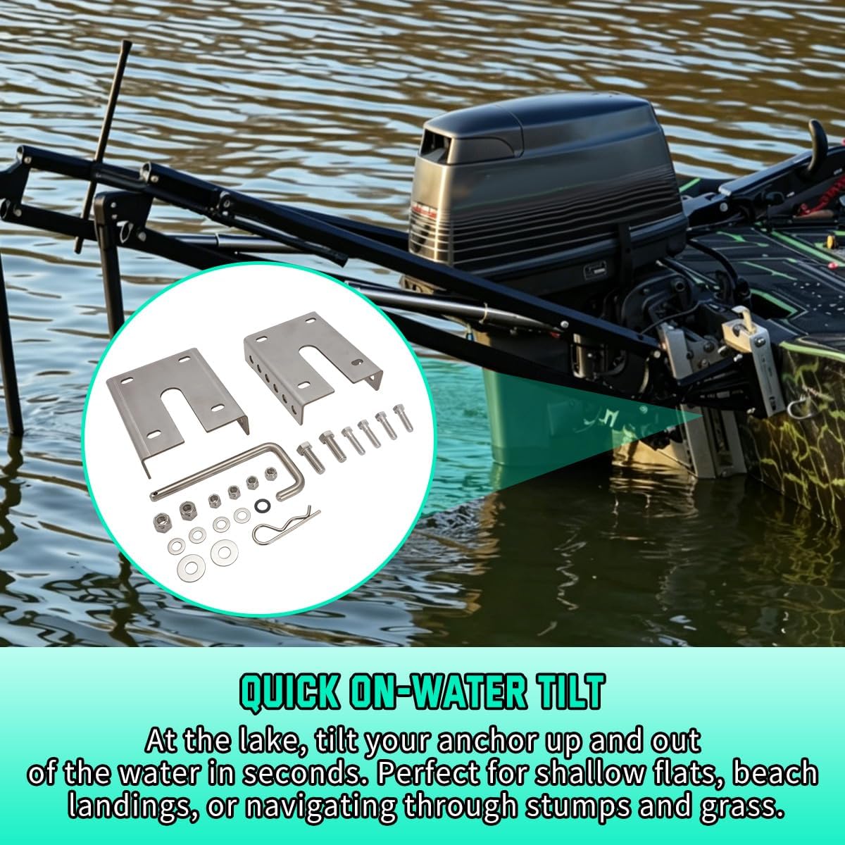 Adjustable Tilt Mount for Shallow Water Anchor for Power Pole Style | Stainless Steel Swivel Bracket, Fold Down to Prevent Garage Damage
