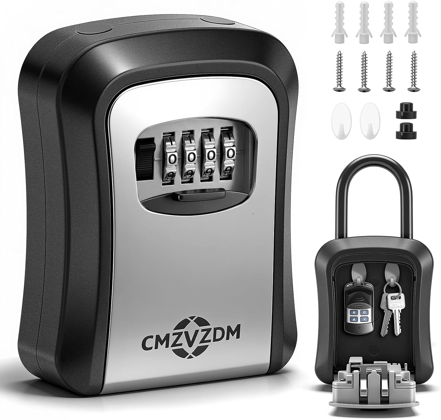 Key Lock Box with Code, 4-Digit Combination, Wall Mount, Large Capacity | Metal Weather-Resistant Shell and Removable Shackle for Outdoor Use at Homes, Garages, and Rentals, Gray, 1 Pack