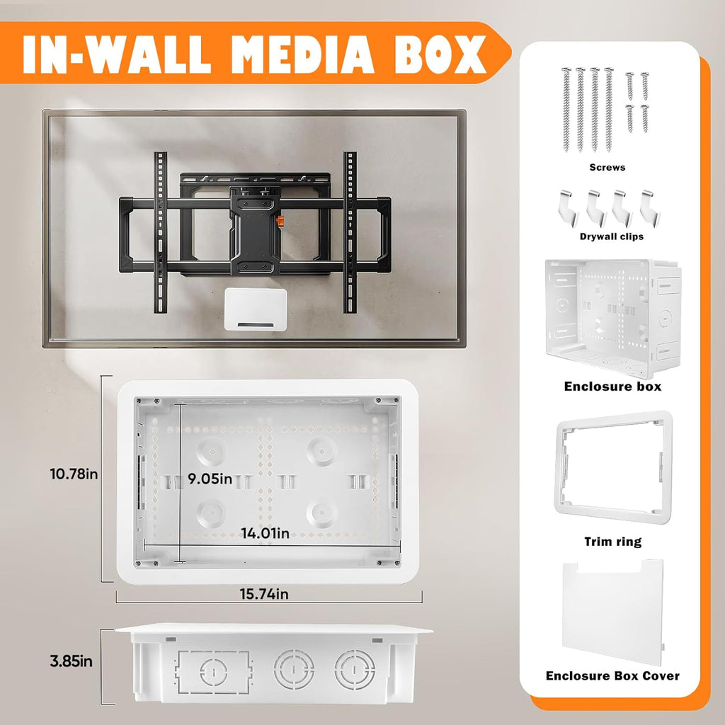 9" in-Wall TV Media Box, Fit for Roku, Apple TV, Fire TV Stick, Samsung One Connect Mini, WiFi Friendly Recessed TV Outlet Network Enclosure