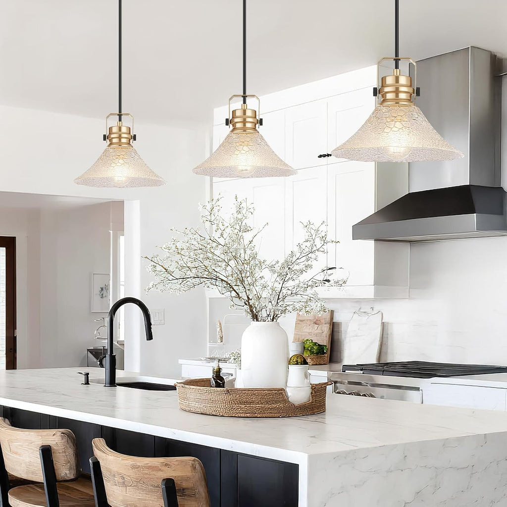 Glass Pendant Lights Kitchen Island 2 Pack Pendant Light Fixtures with Wave Glass Modern Adjustable Hanging Light for Kitchen Sink Dining Room Bedroom