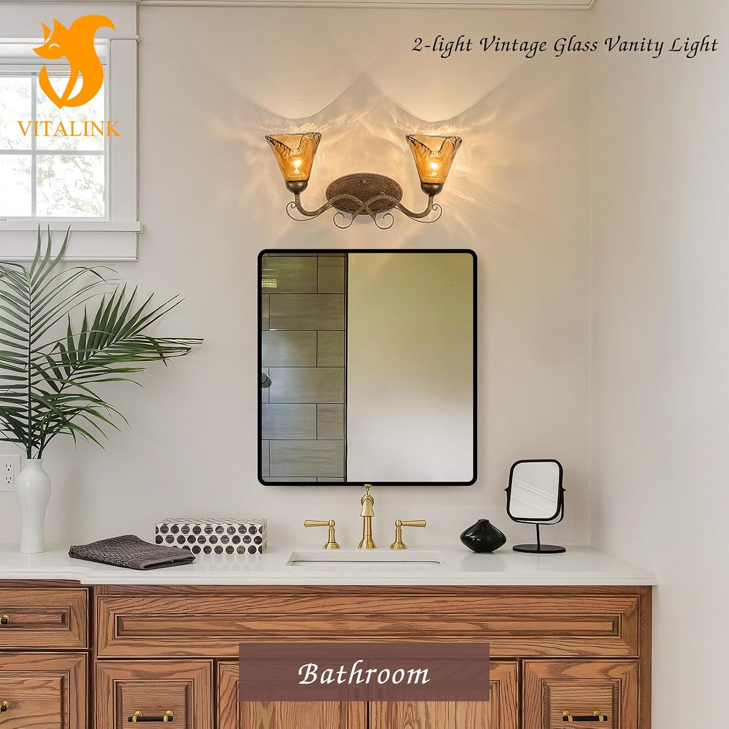 VitaLink Antique Wall Sconces, 2-Light Vanity Light 19.7" Vintage Wall Lamp Hardwired Wall Lighting Fixtures for Bathroom Living Room Bedroom Hallway