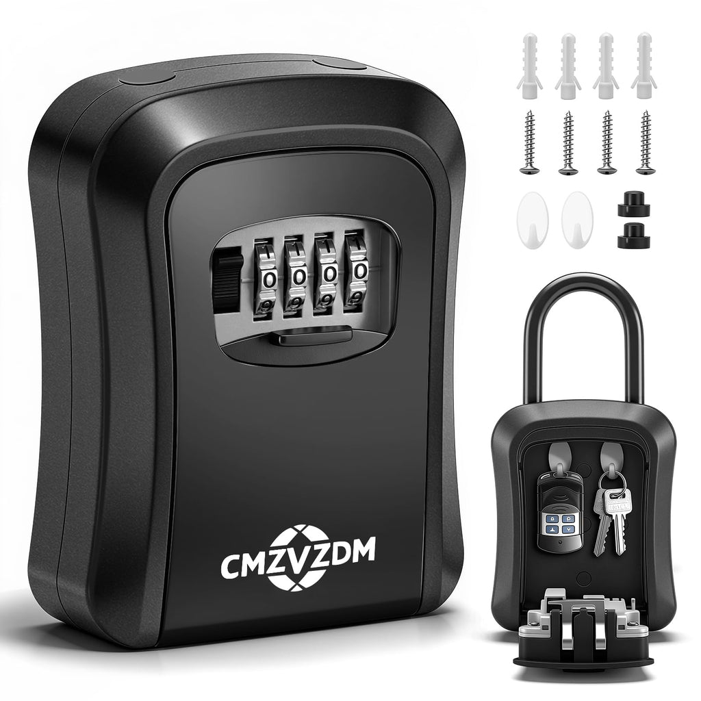 Key Lock Box with Code, 4-Digit Combination, Wall Mount, Large Capacity | Metal Weather-Resistant Shell and Removable Shackle for Outdoor Use at Homes, Garages, and Rentals, Gray, 1 Pack