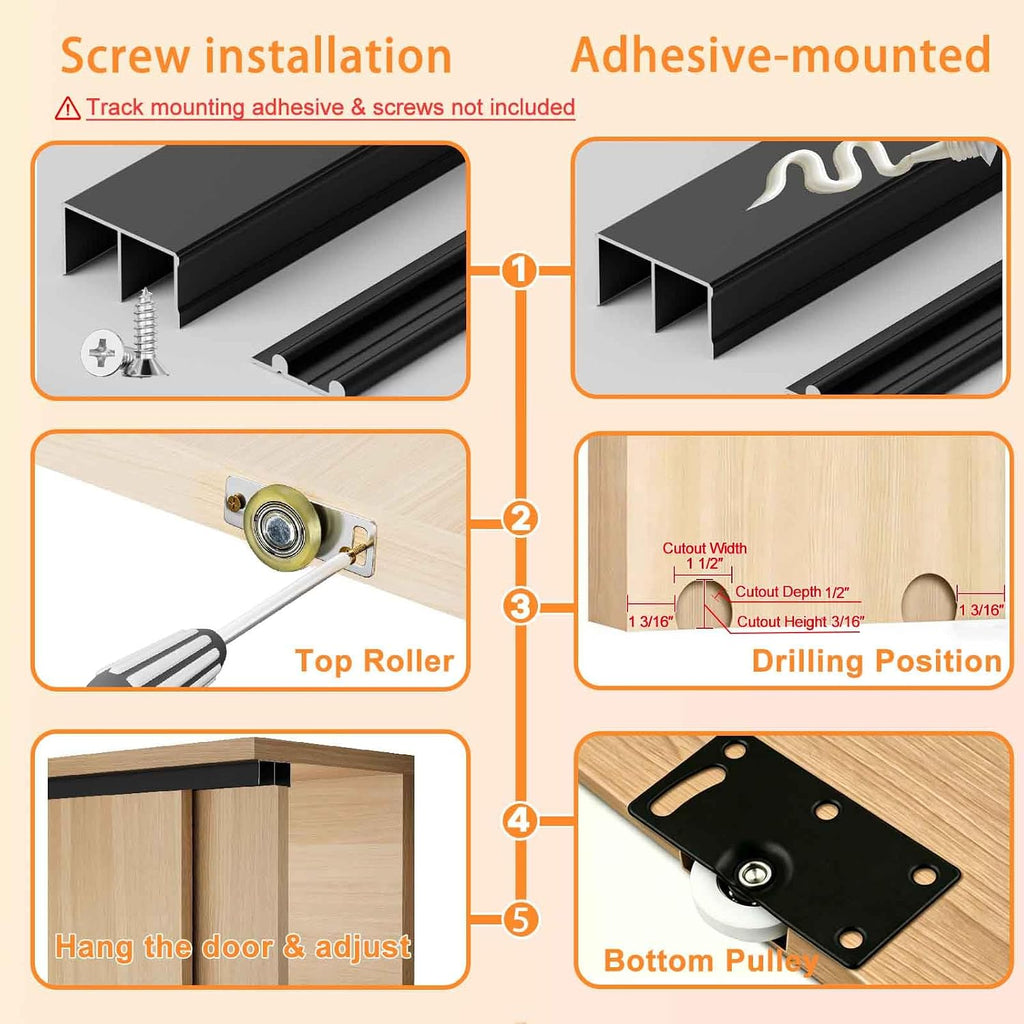 2Sets 4'Sliding Cabinet Door Track,Aluminum