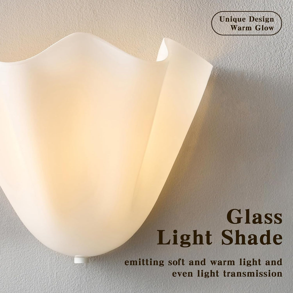 Milk White Glass Shell-Shaped Wall Sconce, Mid-Century Vintage scalloped Wall Lamp with Warm Light, Nordic Glass Sconce for Bedroom, Hallway, Living Room, Entryway, Bathroom, Balcony (Milk White)