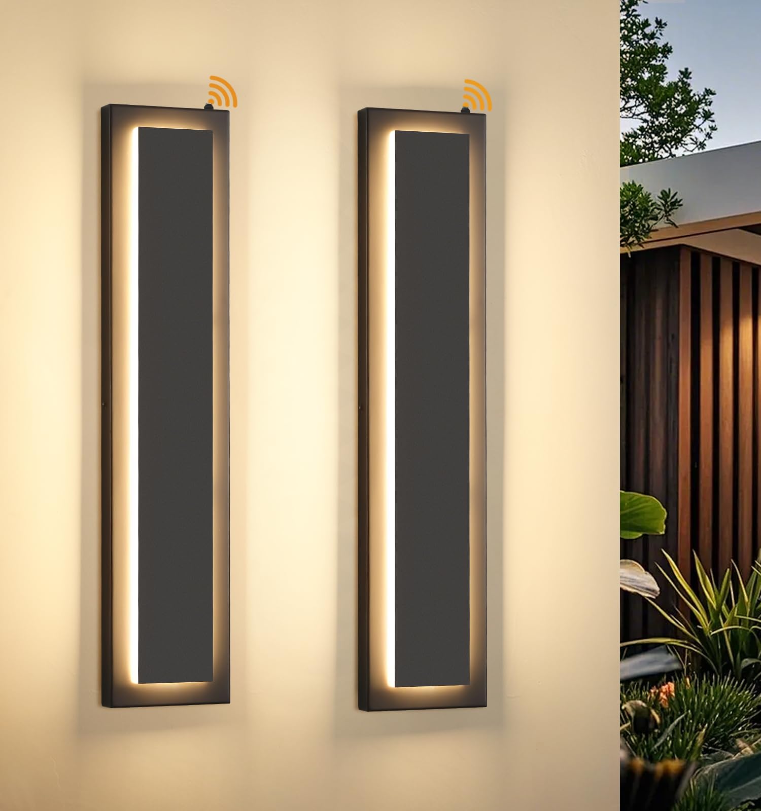 15.7'' Dusk to Dawn Outdoor Lights Modern LED Exterior Wall Lights, Black | 3000K, Built-in LED Front Porch Light Fixtures, IP65 Waterproof Hardwired Wall Sconce Outside Lighting for House Patio,1 Pack
