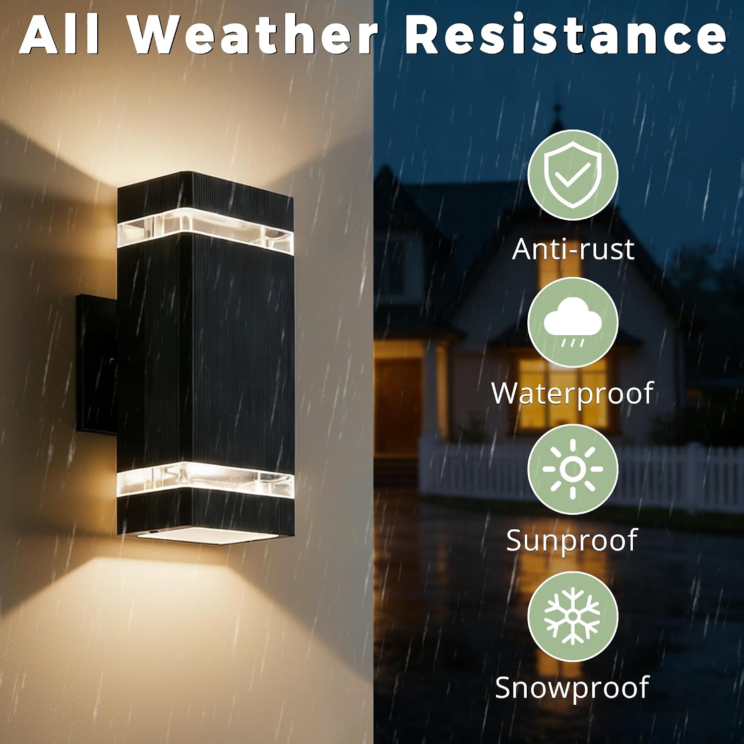 JYV Square Outdoor Wall Lights, Up and Down LED Porch Lights, Black | Aluminum Exterior Lighting Fixtures with 2 * 7W Bulbs 3000K, Waterproof Outdoor Sconces Wall Lighting, for House Porch Garage