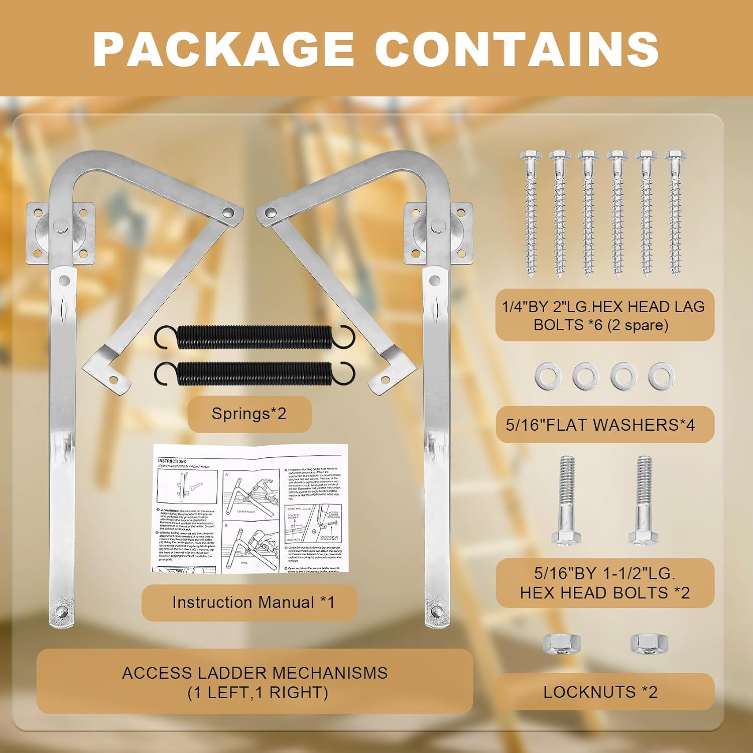 55-2 Attic Ladder Hinge Arms with Springs for Werner Attic Ladders | Compatible with Werner Mk5, WU2210, W2208, W2210, Suitable for Werner Attic Ladders Manufactured After 2010
