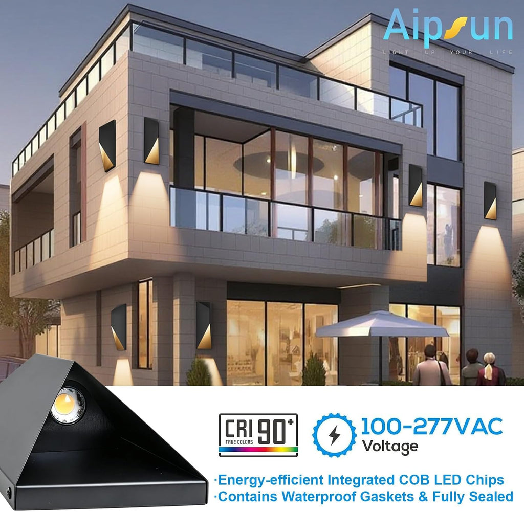 Aipsun 3CCT Black LED Outdoor Wall Light 2 Packs, IP65 Waterproof Exterior Modern Porch Light