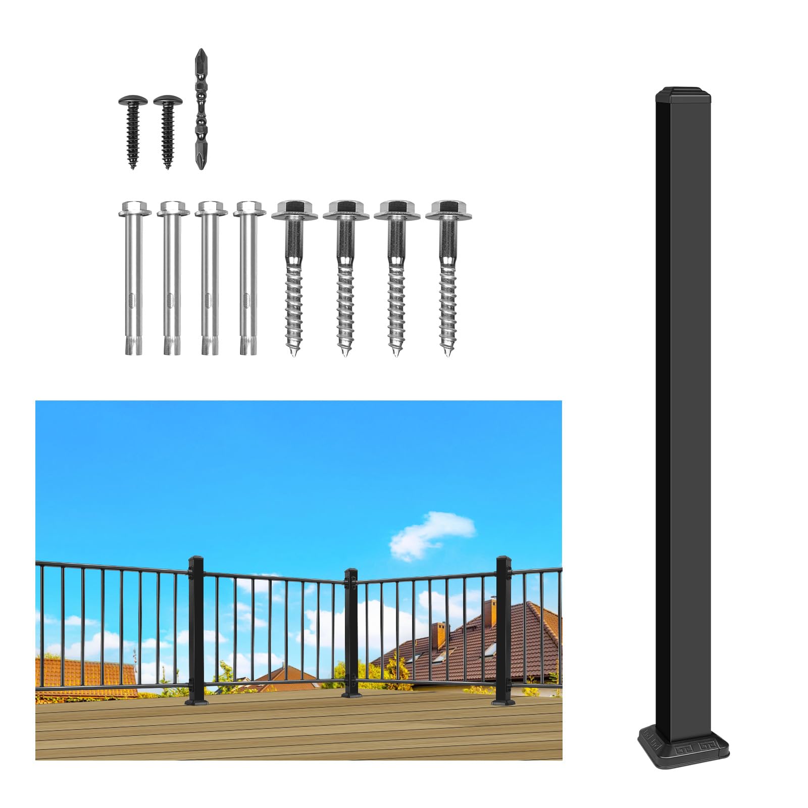38in H x 3ft W Aluminum Deck Railing with a Matte Black Powder-Coated Finish, Suitable for Outdoor Railing kit on porches and patios,1 Panel