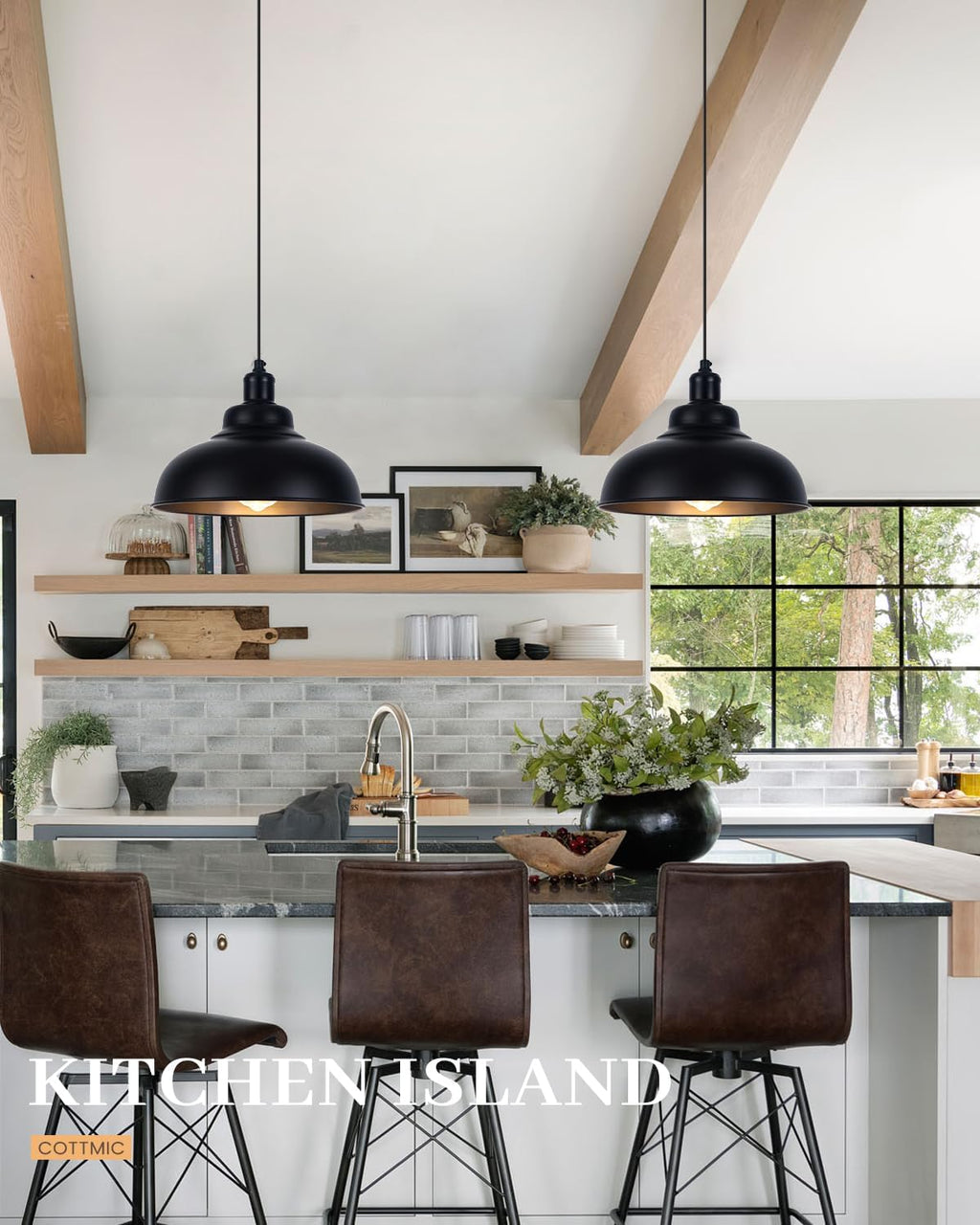Black Farmhouse Island Lights for Kitchen, 1 Pack Industrial Kitchen Island Lighting, Modern Kitchen Island Light Fixtures for Dining Room, Billiard Room, Bar