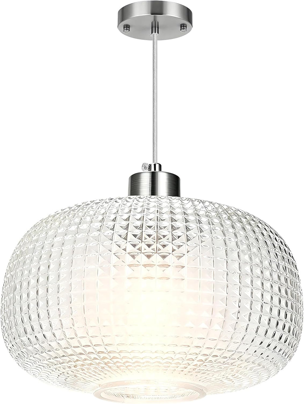 Glass Pendant Lights Kitchen Island 10" Glass Pendant Light 1 Pack | Clear Hammered Glass Shade,Brushed Nickel Metal, Adjustable Height,Island Light for Dining Room Bedroom Entryway