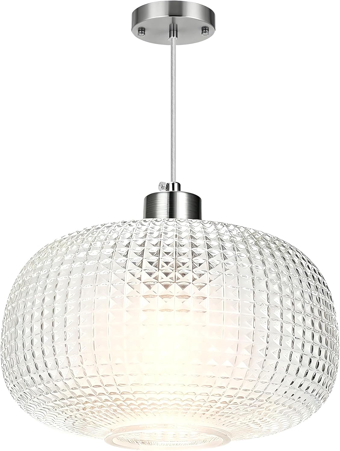 Glass Pendant Lights Kitchen Island 10" Glass Pendant Light 1 Pack | Clear Hammered Glass Shade,Brushed Nickel Metal, Adjustable Height,Island Light for Dining Room Bedroom Entryway