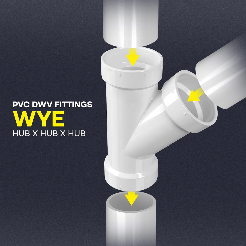 SUPPLYGIANT™ (50 Pack) 1-1/2 Inch PVC DWV Wye Hub – White PVC Drain, Waste & Vent Fitting
