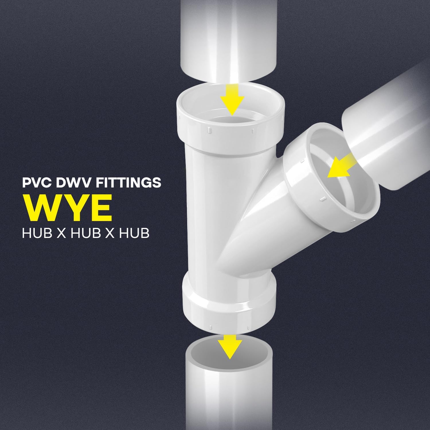 SUPPLYGIANT™ (50 Pack) 1-1/2 Inch PVC DWV Wye Hub – White PVC Drain, Waste & Vent Fitting