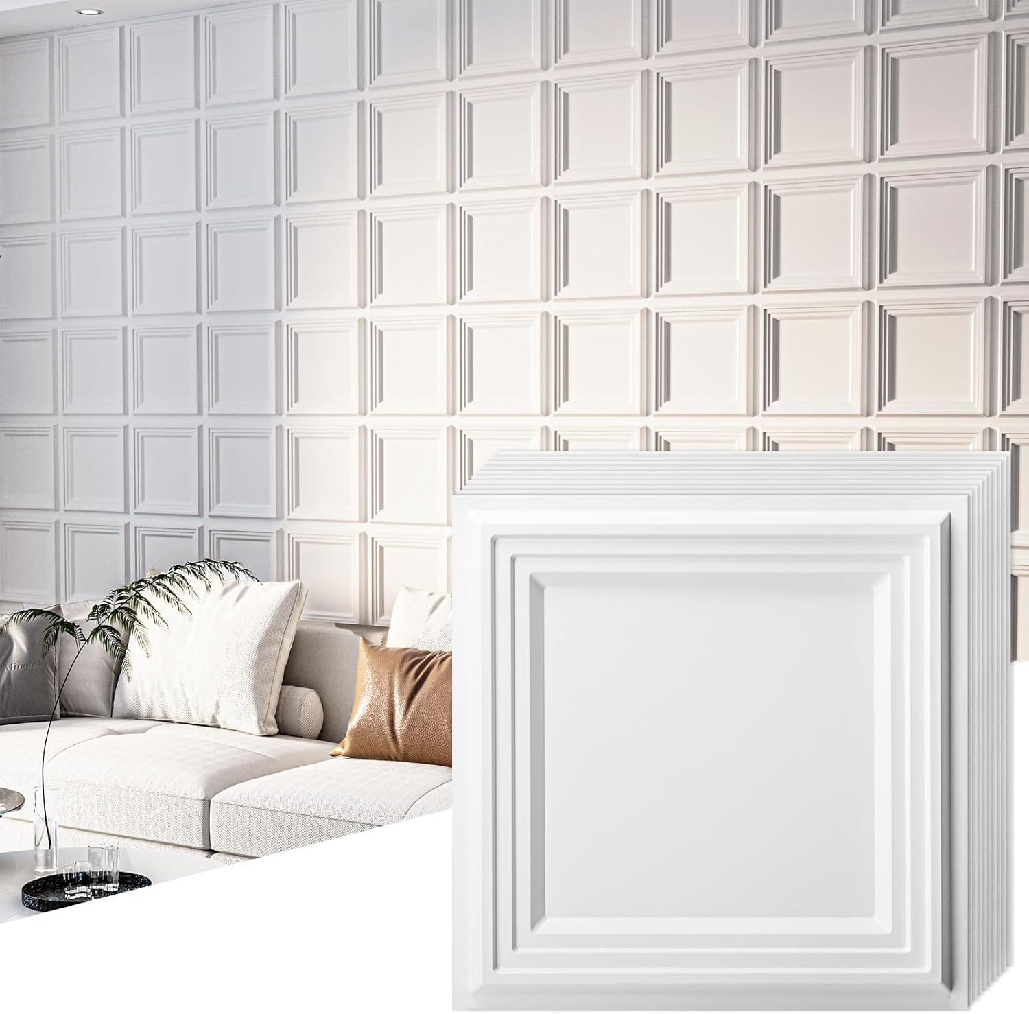 Art3d 33-Pack Accent 3D Textured Wall Panels, 11.8 x 11.8 in, White | Wipe Clean, PVC, Water Repellent, Impact Proof, Scratch Resist, Great for Living Room, Bedroom, Gaming Room, Office