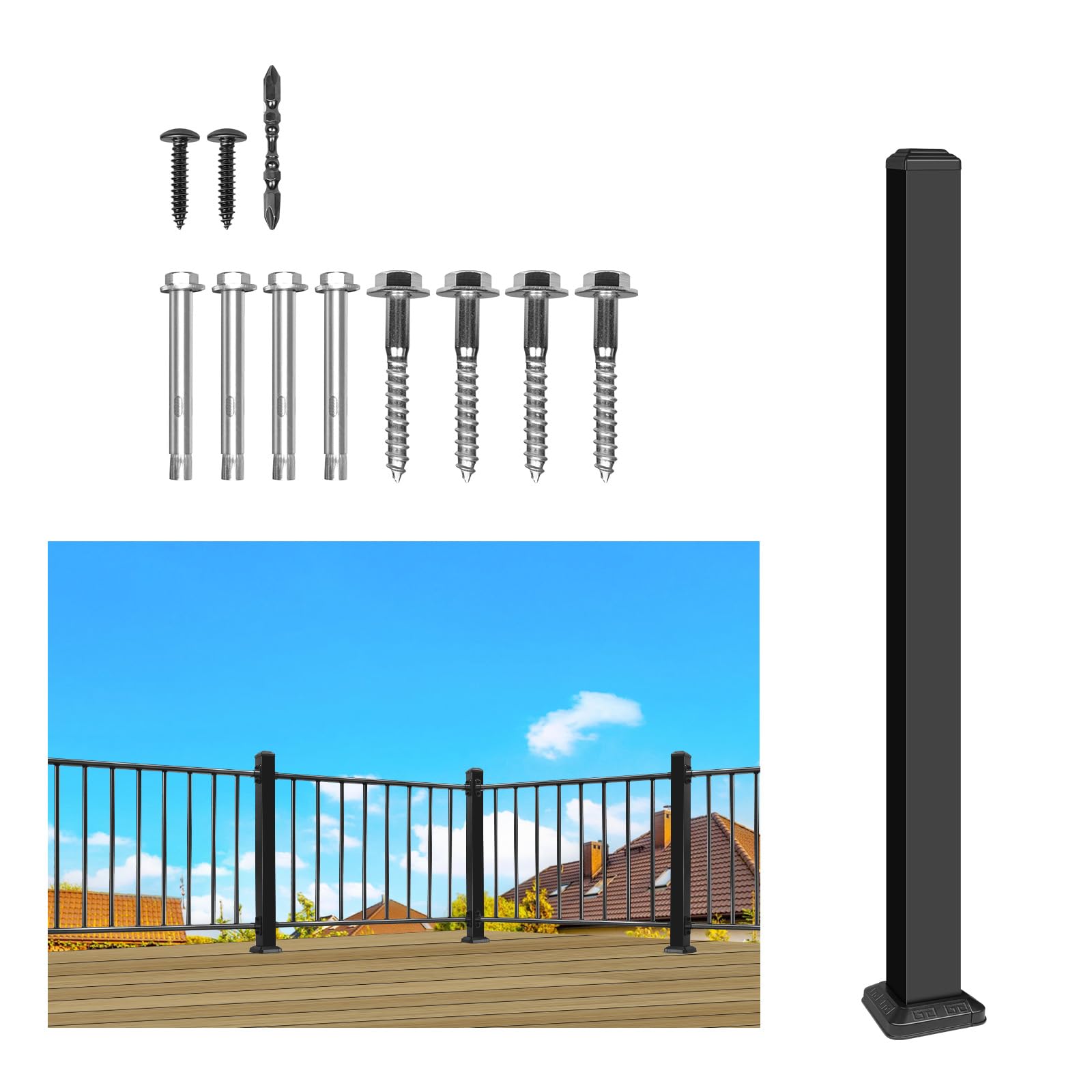 38in H x 3ft W Aluminum Deck Railing with a Matte Black Powder-Coated Finish, Suitable for Outdoor Railing kit on porches and patios,1 Panel