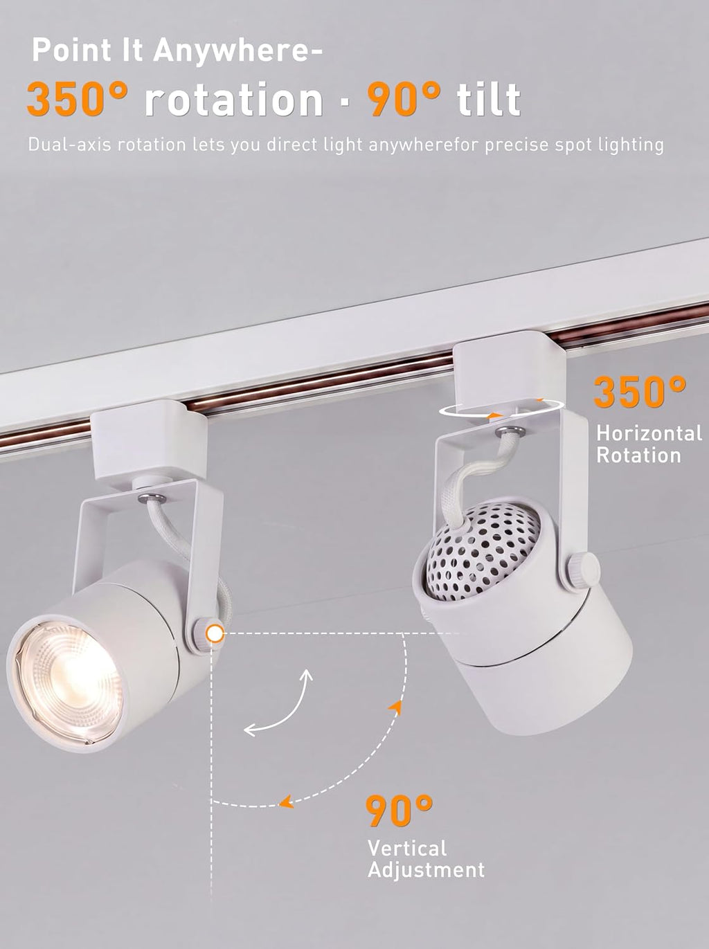 [6 Pack] CLOUDY BAY H Type Track Lighting Heads to Gu10 Base Socket Light Direction Adjustable,Round,White