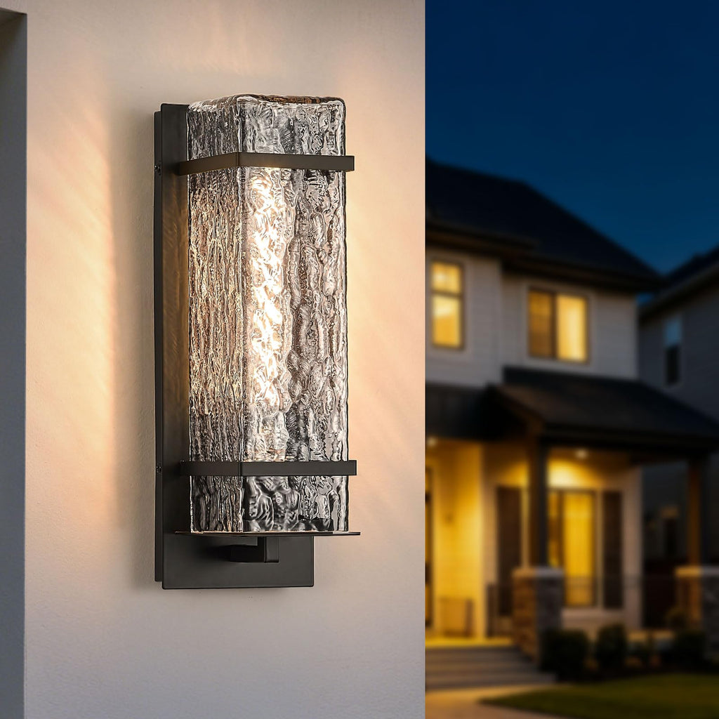 Outdoor Wall Sconce,Brown Waterproof Exterior Lighting Fixtures | H13.4in, Anti-Rust Metal,Clear Textured Glass Shade & E26 Base,Porch Wall Mount Light for Patio Front Door Garage