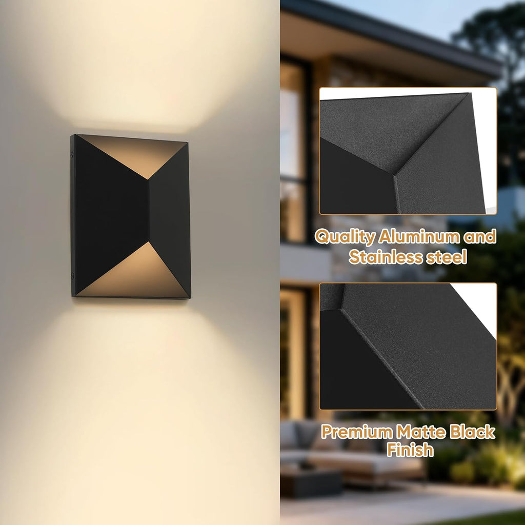 Fire Wolf LED Aluminum Porch Sconce Lights - Modern Exterior Wall Sconce, Up and Down Light Waterproof, 12W, 3000K, Black for Garage Enterway
