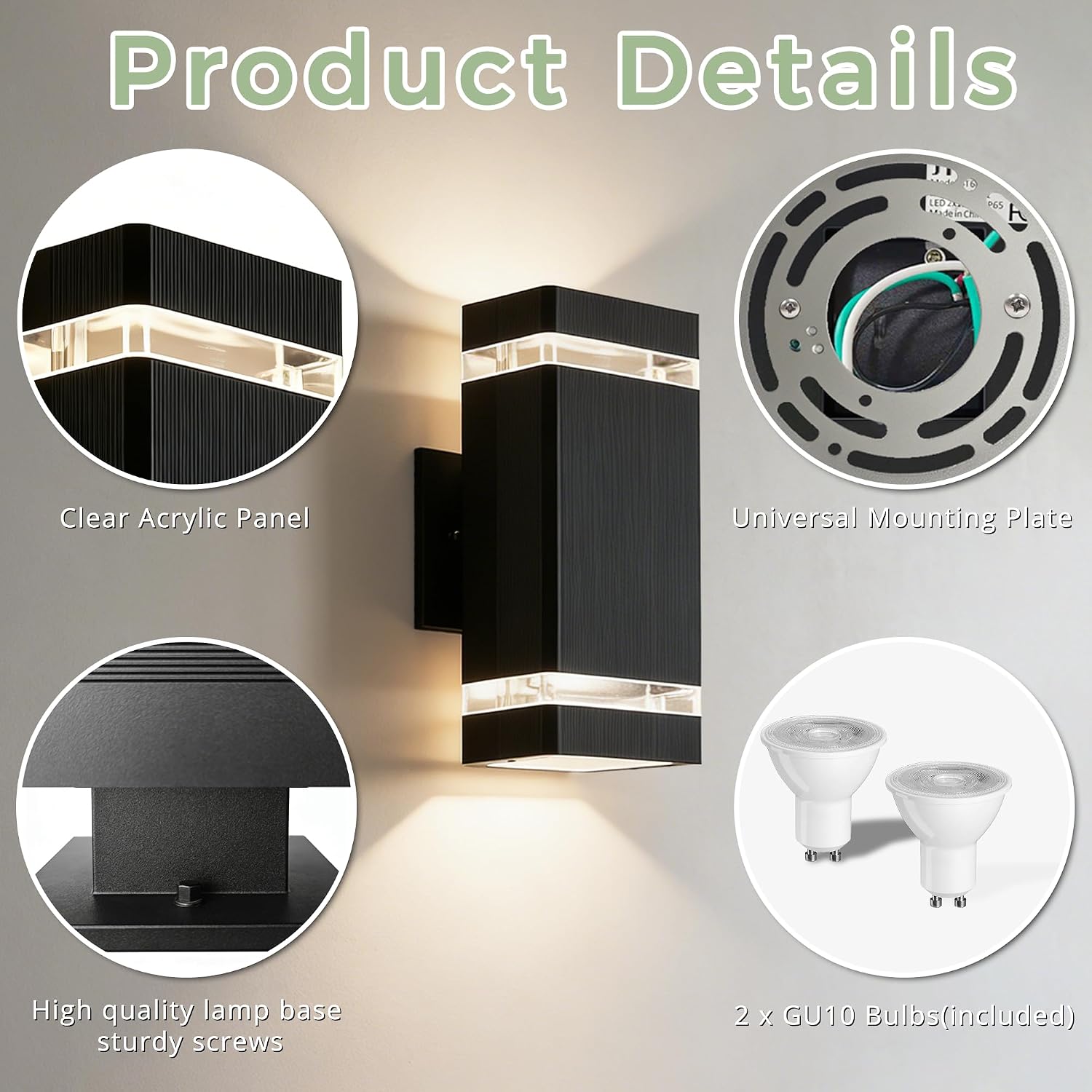 JYV Square Outdoor Wall Lights, Up and Down LED Porch Lights, Black | Aluminum Exterior Lighting Fixtures with 2 * 7W Bulbs 3000K, Waterproof Outdoor Sconces Wall Lighting, for House Porch Garage