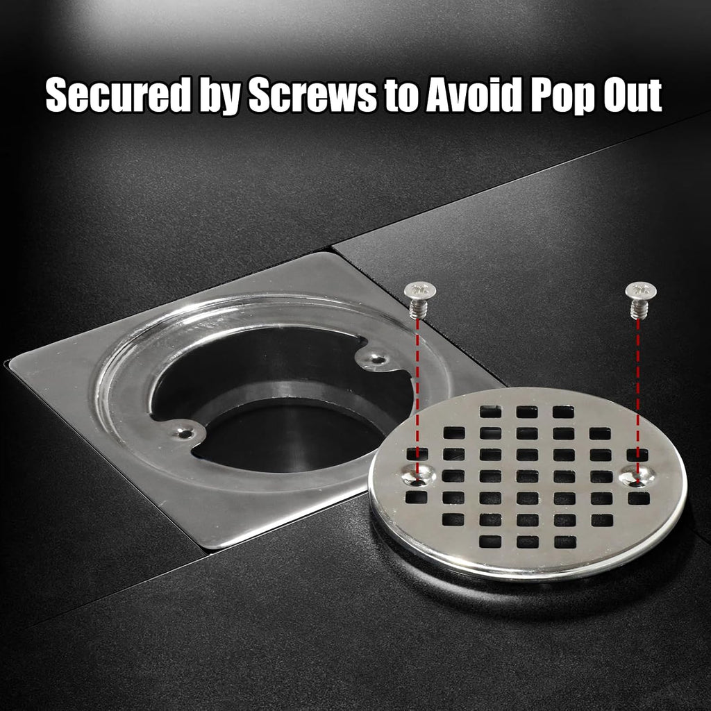 Shower Drain Kit 2 Inch Integrated Shower Flange Kit | Compatible with Schluter Kerdi Drain Systems, ABS Shower Drain Base Flange,304 Stainless Steel 4'' Drain Grate