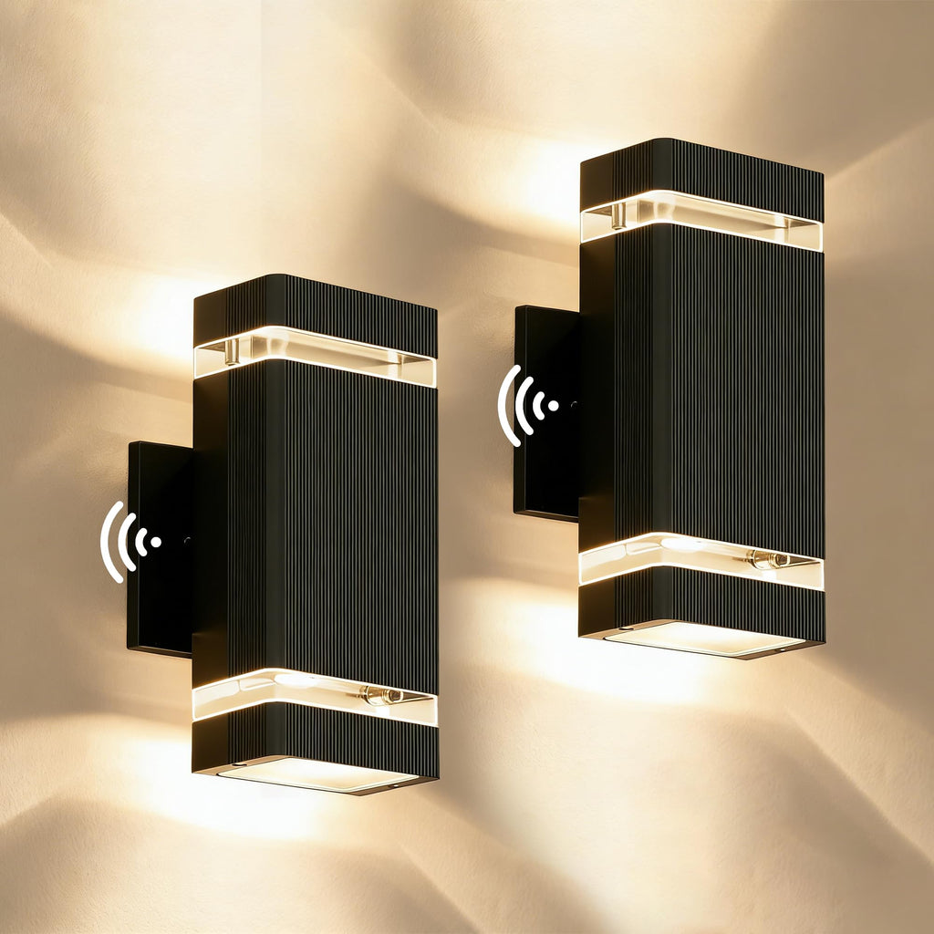 JYV Square Outdoor Wall Lights, Up and Down LED Porch Lights, Black | Aluminum Exterior Lighting Fixtures with 2 * 7W Bulbs 3000K, Waterproof Outdoor Sconces Wall Lighting, for House Porch Garage