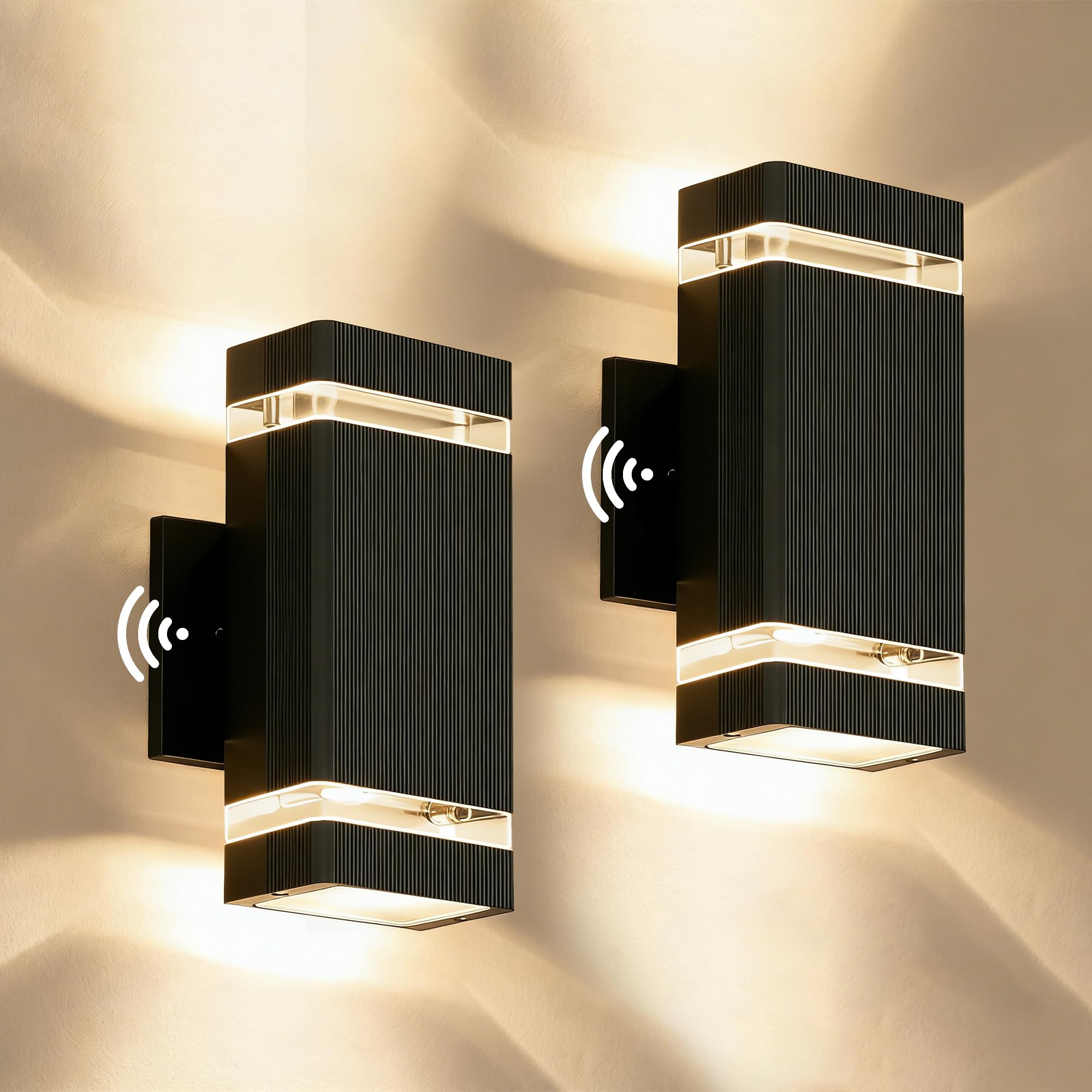 JYV Square Outdoor Wall Lights, Up and Down LED Porch Lights, Black | Aluminum Exterior Lighting Fixtures with 2 * 7W Bulbs 3000K, Waterproof Outdoor Sconces Wall Lighting, for House Porch Garage