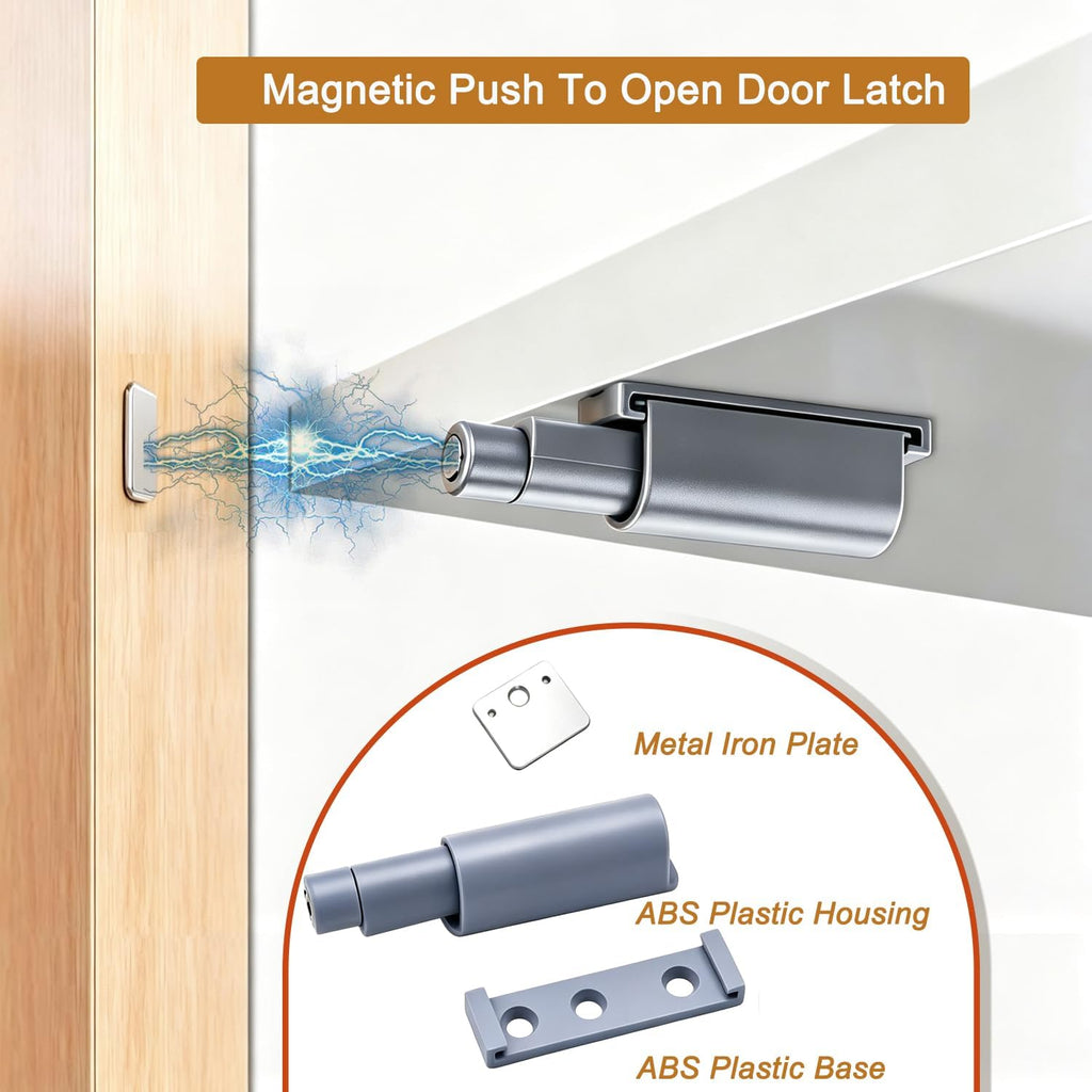 Small Magnetic Push Latch Push to Open Door Latch Cabinet Hardware 4 Pack ZKRIOC Touch Latch and Catch for Door, Magnet Push Release Heavy Duty Tip on Closet Close Strong Pop Out, Gray