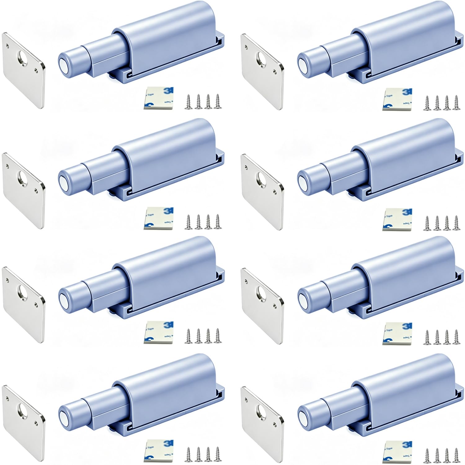 Small Magnetic Push Latch Push to Open Door Latch Cabinet Hardware 4 Pack ZKRIOC Touch Latch and Catch for Door, Magnet Push Release Heavy Duty Tip on Closet Close Strong Pop Out, Gray