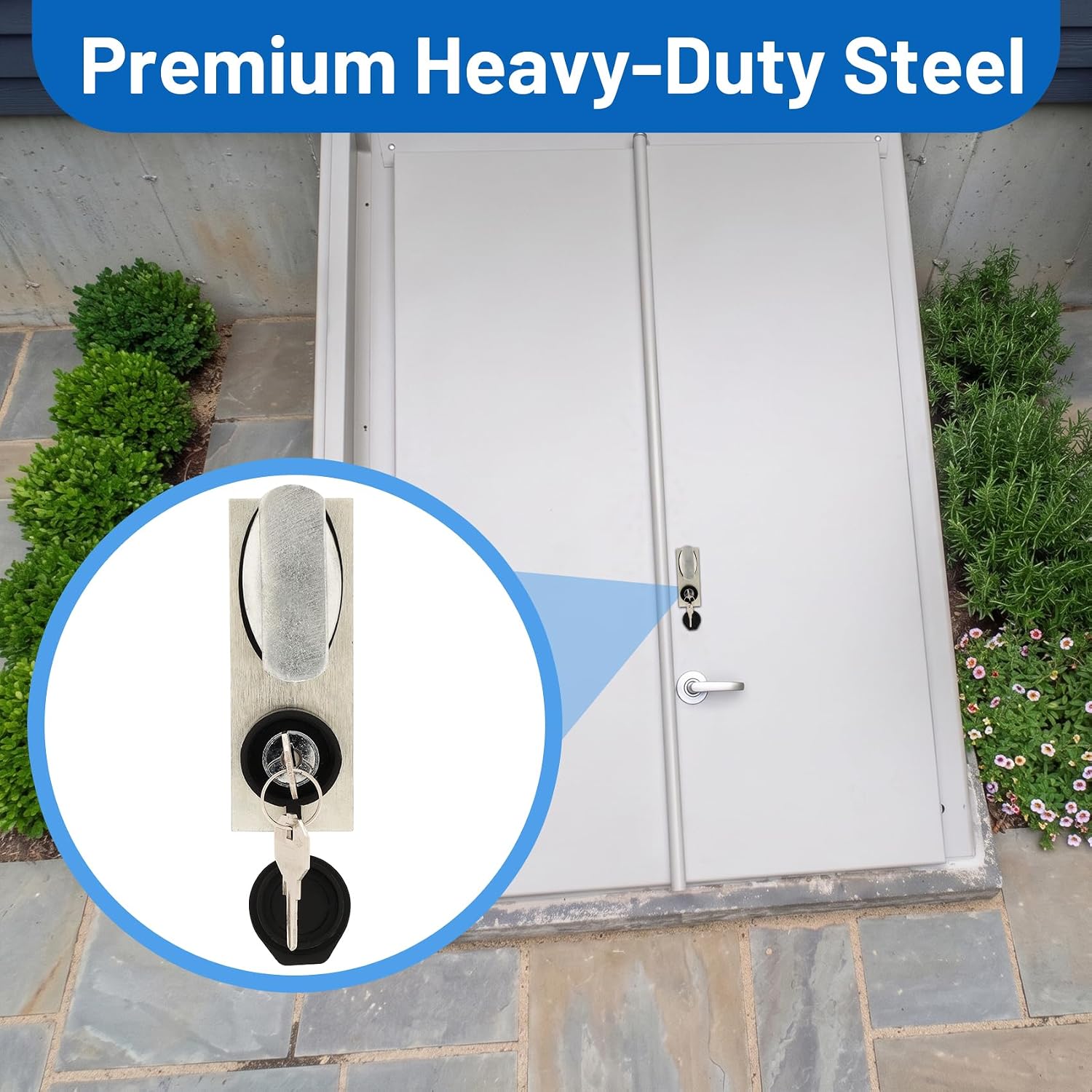 Redants Basement Door Keyed Lock Kit, Weatherproof Exterior Entry Lock for Classic Steel Cellar Doors, Corrosion Resistant, 30 Min DIY Install, Emergency Release Lever