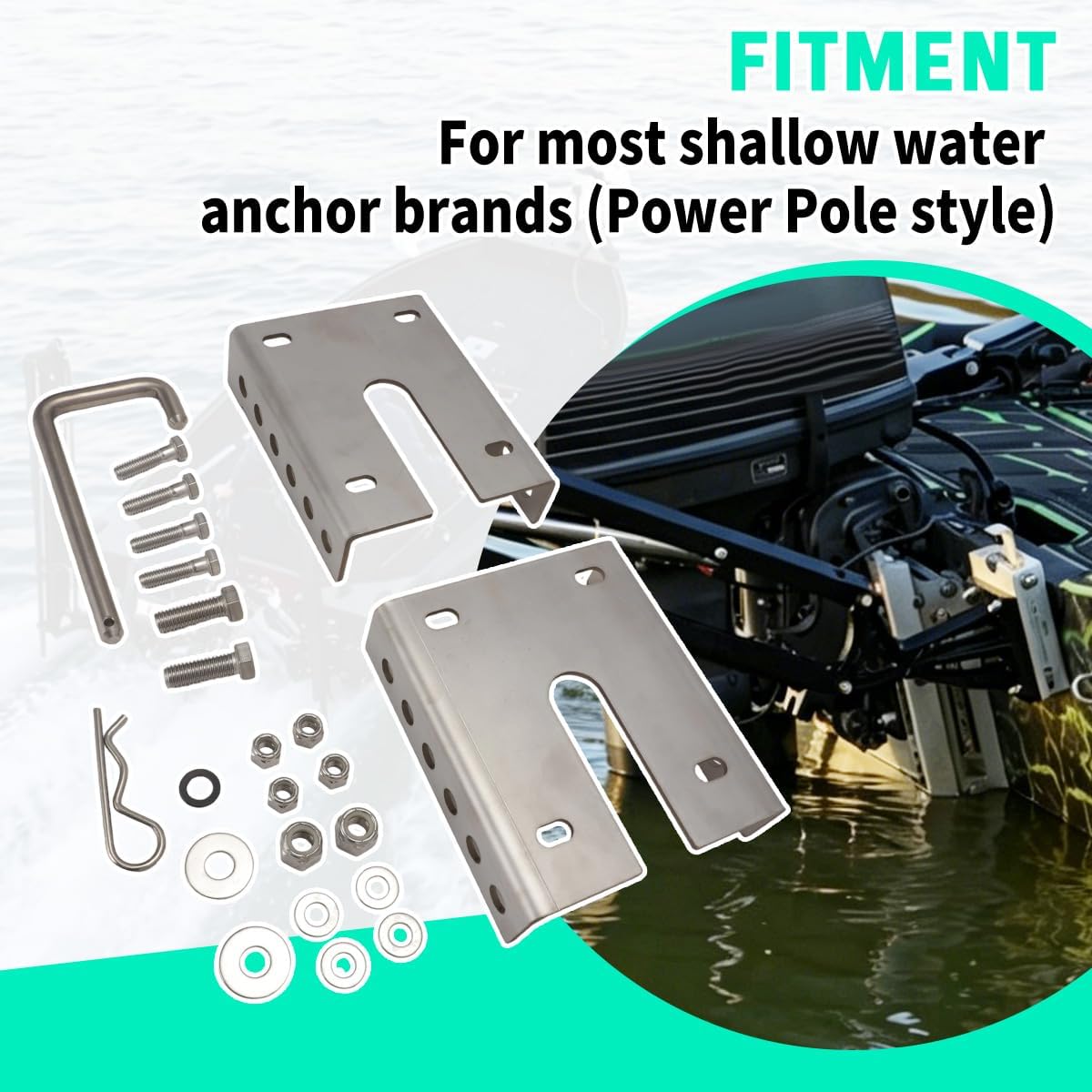 Adjustable Tilt Mount for Shallow Water Anchor for Power Pole Style | Stainless Steel Swivel Bracket, Fold Down to Prevent Garage Damage