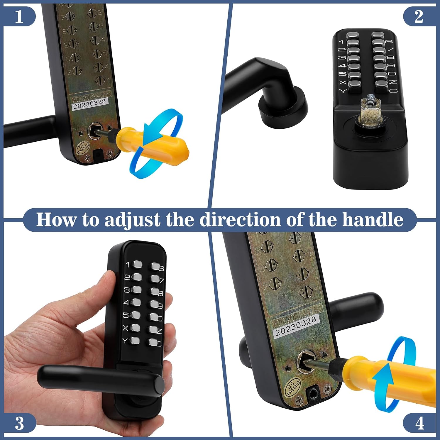 New Upgrade Double Sided Keyless Door Lock with Handle,Stainless Steel Waterproof Double Sided Keyless Door Lock (Black,with Large Cushion)
