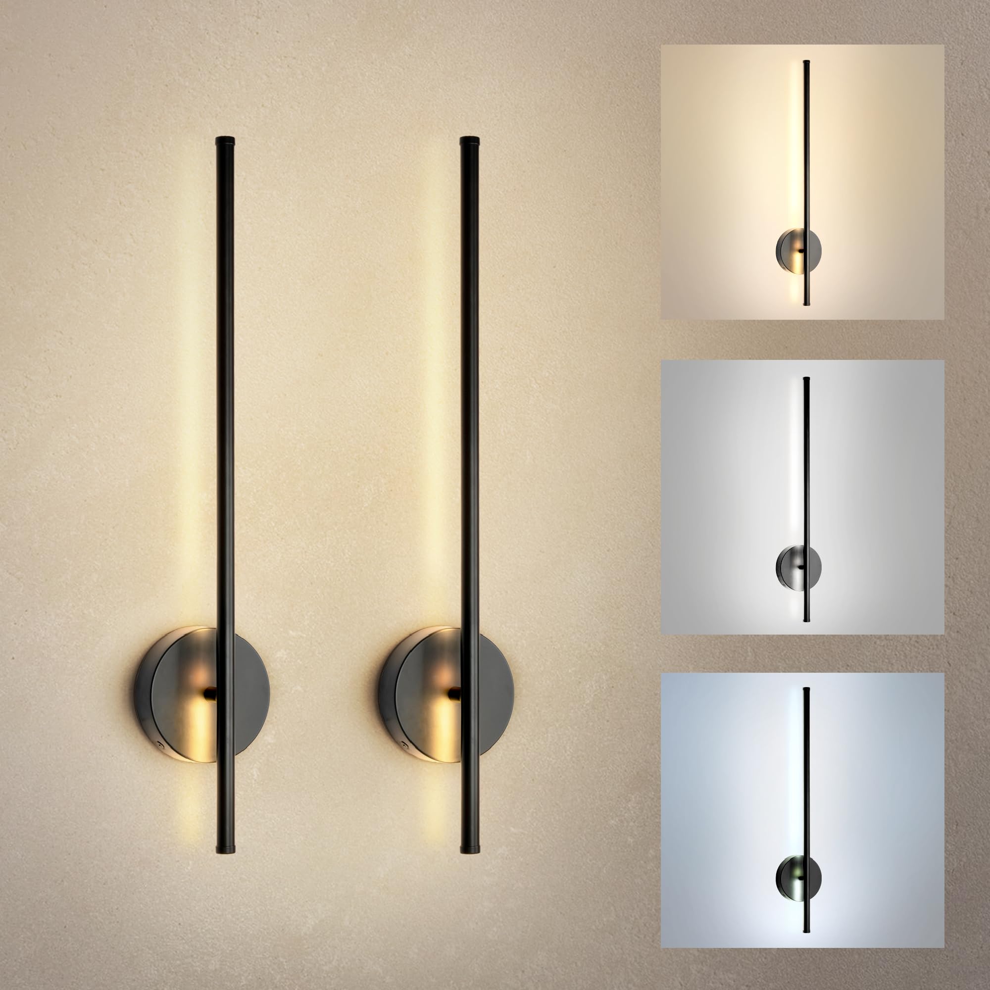 ASD LED 24" Linear Tube Wall Sconce, Modern Bathroom Light Bar | 3CCT, 360° Rotatable, Dimmable, ETL Listed | 8W 420LM 3000-5000K 100-277V | Bedroom, Hallway Vanity Lighting | Black