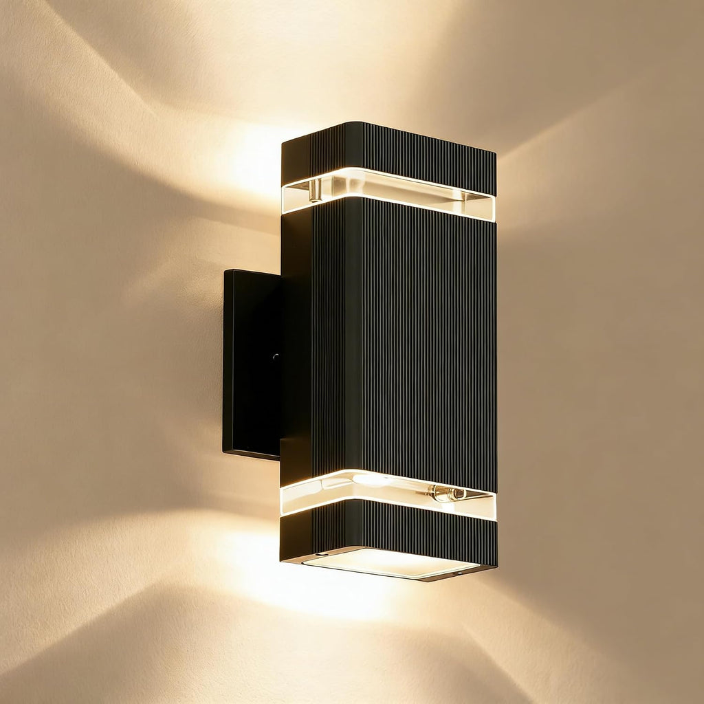 JYV Square Outdoor Wall Lights, Up and Down LED Porch Lights, Black | Aluminum Exterior Lighting Fixtures with 2 * 7W Bulbs 3000K, Waterproof Outdoor Sconces Wall Lighting, for House Porch Garage