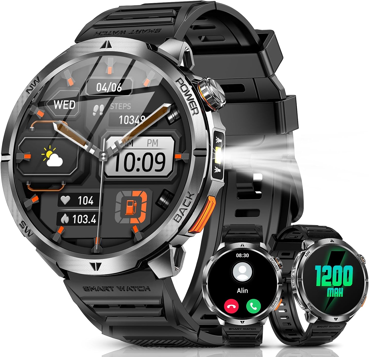 Military Smart Watch for Men, 1.6" AMOLED Screen, Health Monitoring, Sleep Tracker, Fitness smart Watch for Android/iOS