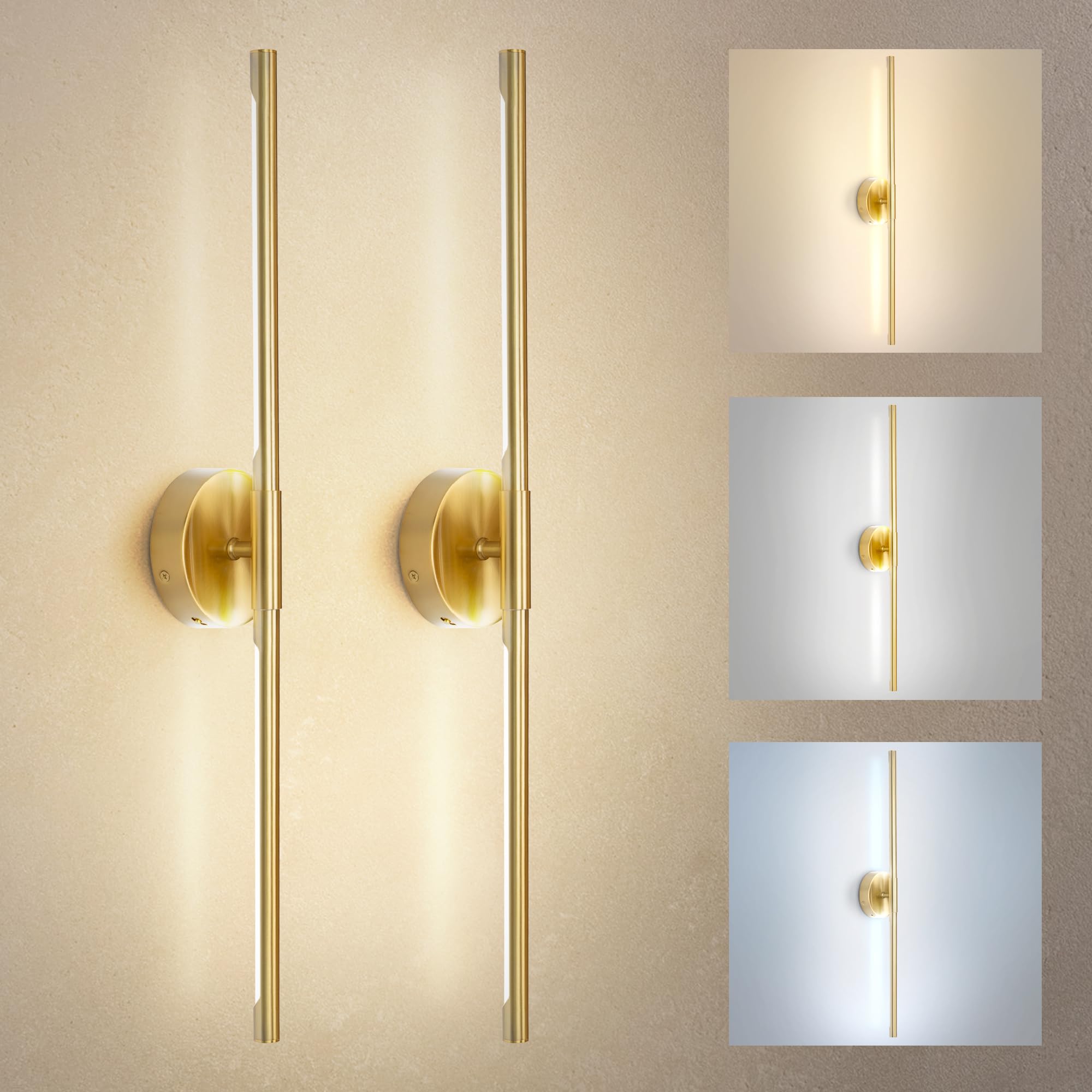ASD LED 24" Linear Tube Wall Sconce, Modern Bathroom Light Bar | 3CCT, 360° Rotatable, Dimmable, ETL Listed | 8W 420LM 3000-5000K 100-277V | Bedroom, Hallway Vanity Lighting | Black