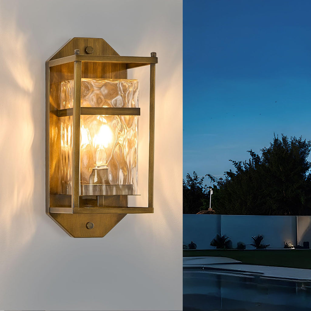 Outdoor Wall Sconce,Brown Waterproof Exterior Lighting Fixtures | H13.4in, Anti-Rust Metal,Clear Textured Glass Shade & E26 Base,Porch Wall Mount Light for Patio Front Door Garage