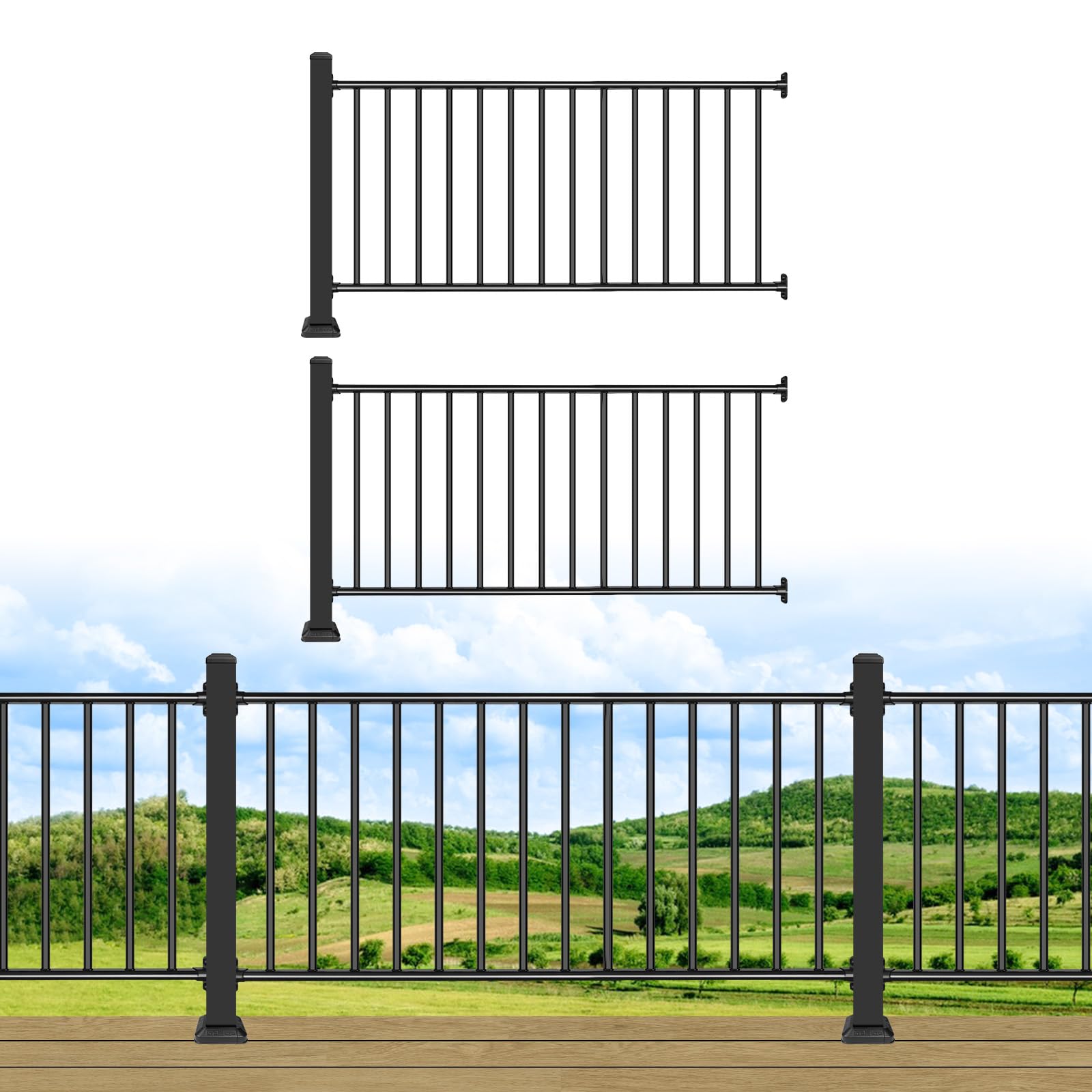 38in H x 3ft W Aluminum Deck Railing with a Matte Black Powder-Coated Finish, Suitable for Outdoor Railing kit on porches and patios,1 Panel