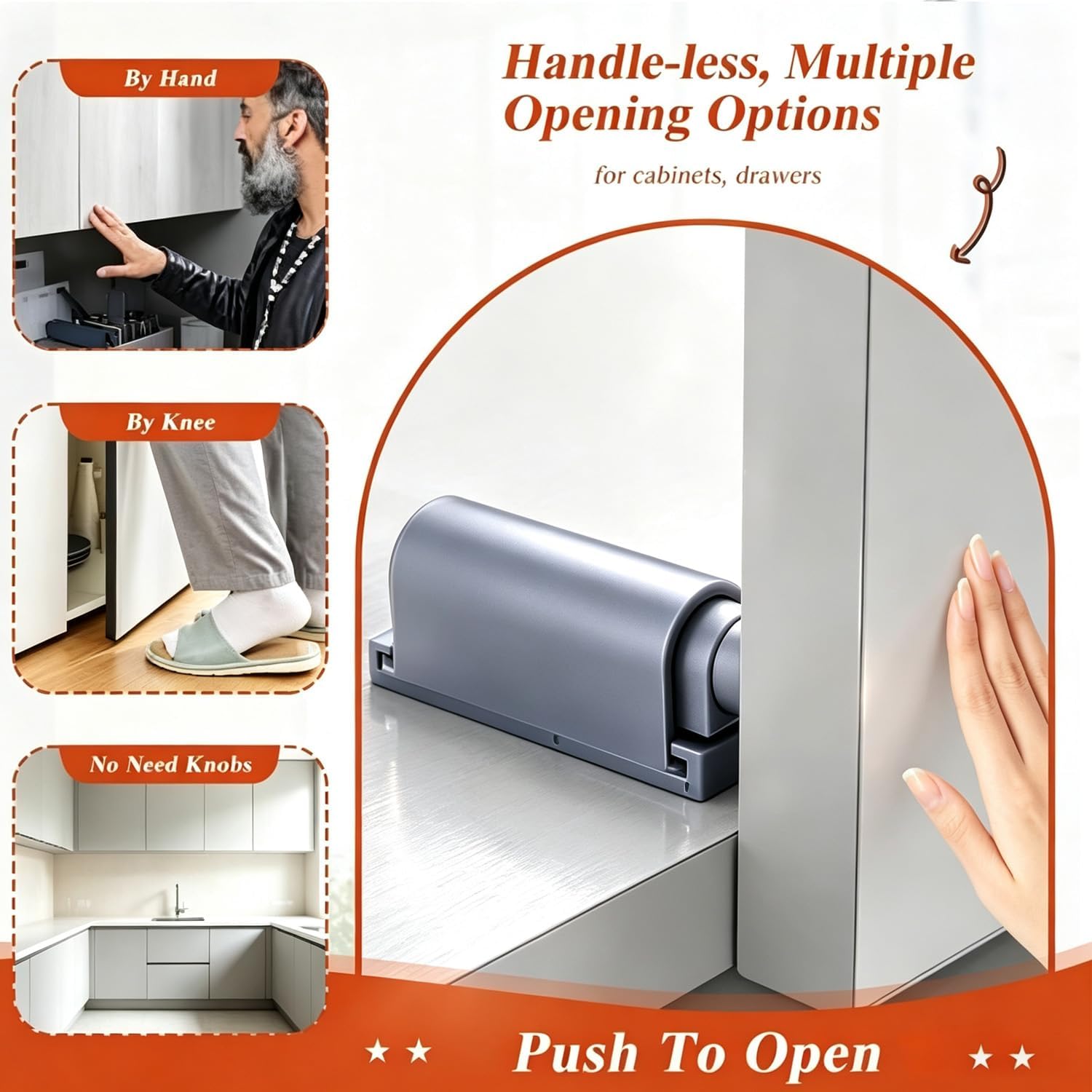 Small Magnetic Push Latch Push to Open Door Latch Cabinet Hardware 4 Pack ZKRIOC Touch Latch and Catch for Door, Magnet Push Release Heavy Duty Tip on Closet Close Strong Pop Out, Gray