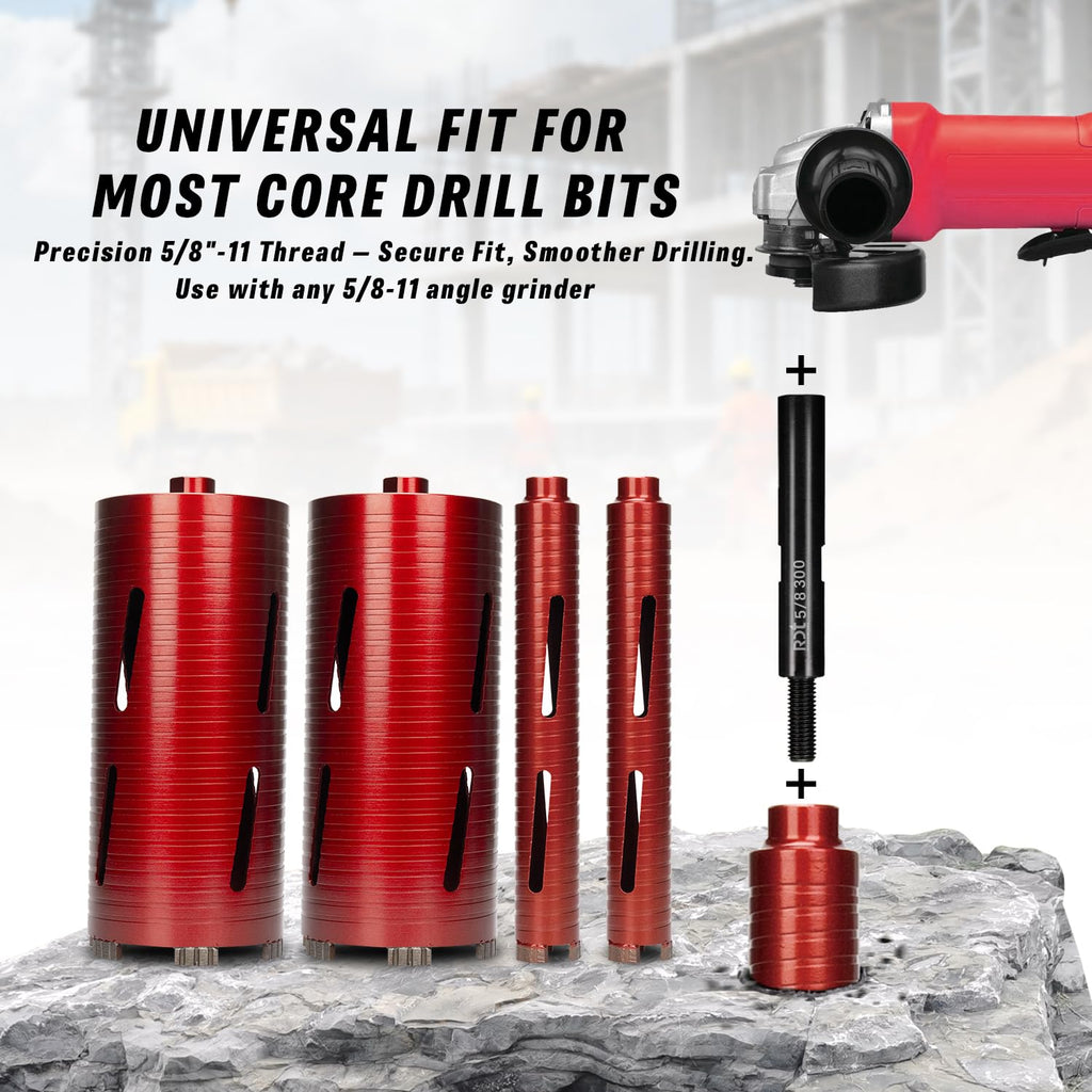 RDT 6" Core Drill Bit Extension Shaft 5/8"-11 Thread Adapter, Durable Heat-Treated Steel for Diamond Core Drill Bits On Concrete, Masonry, Stone (Round)