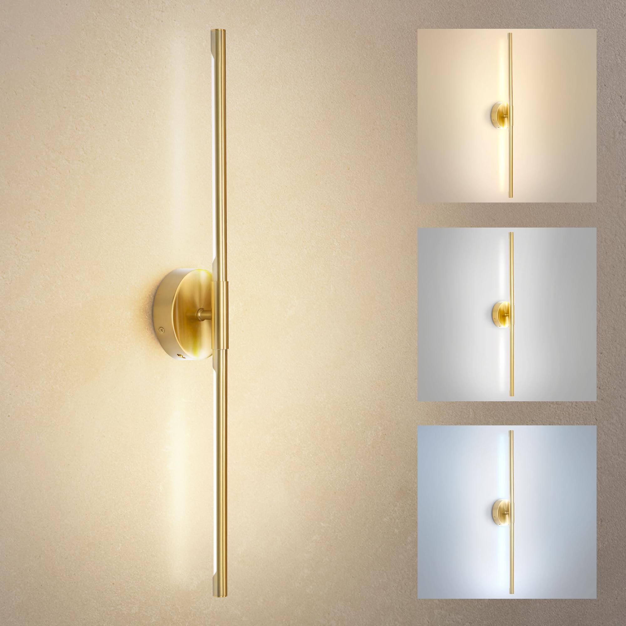 ASD LED 24" Linear Tube Wall Sconce, Modern Bathroom Light Bar | 3CCT, 360° Rotatable, Dimmable, ETL Listed | 8W 420LM 3000-5000K 100-277V | Bedroom, Hallway Vanity Lighting | Black