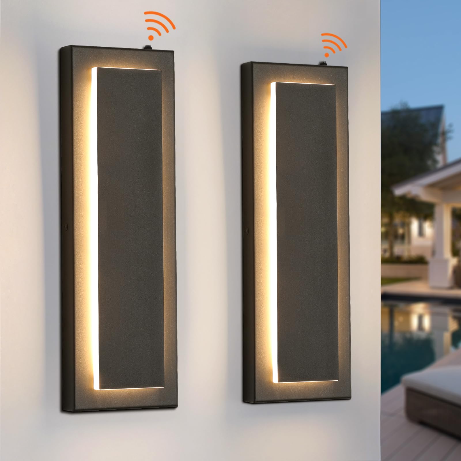 15.7'' Dusk to Dawn Outdoor Lights Modern LED Exterior Wall Lights, Black | 3000K, Built-in LED Front Porch Light Fixtures, IP65 Waterproof Hardwired Wall Sconce Outside Lighting for House Patio,1 Pack