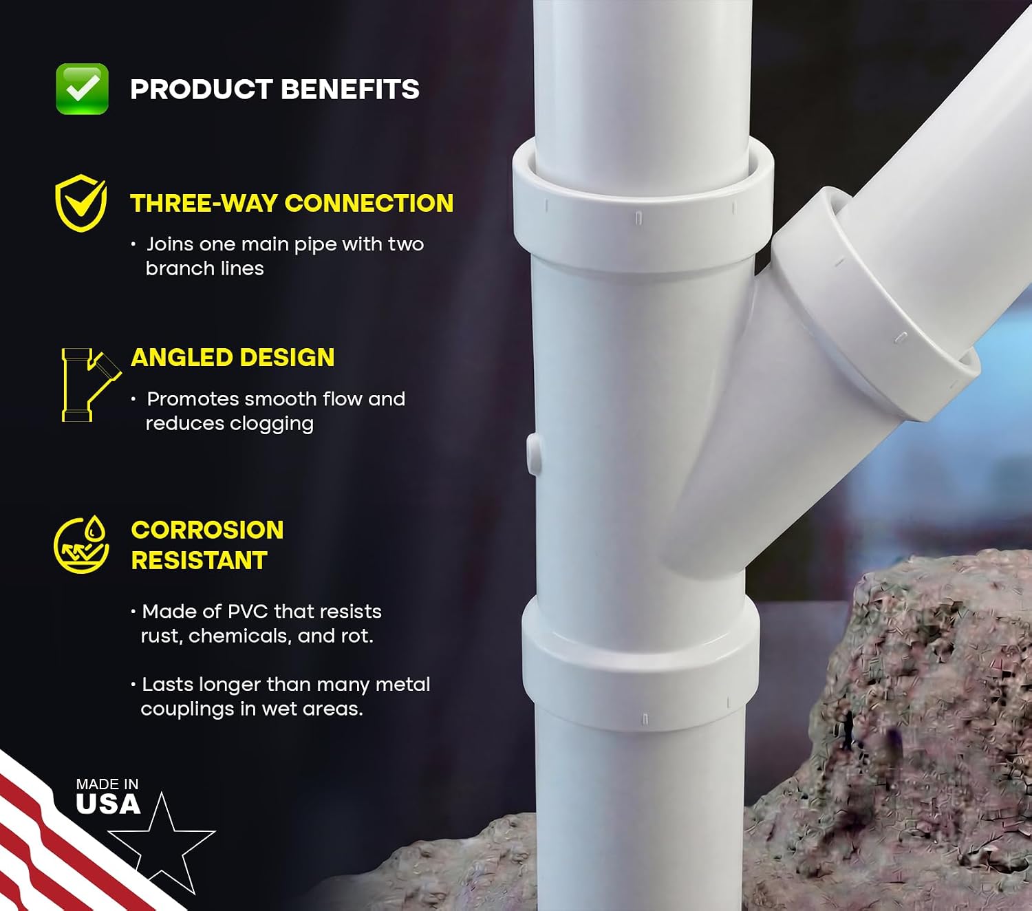 SUPPLYGIANT™ (50 Pack) 1-1/2 Inch PVC DWV Wye Hub – White PVC Drain, Waste & Vent Fitting