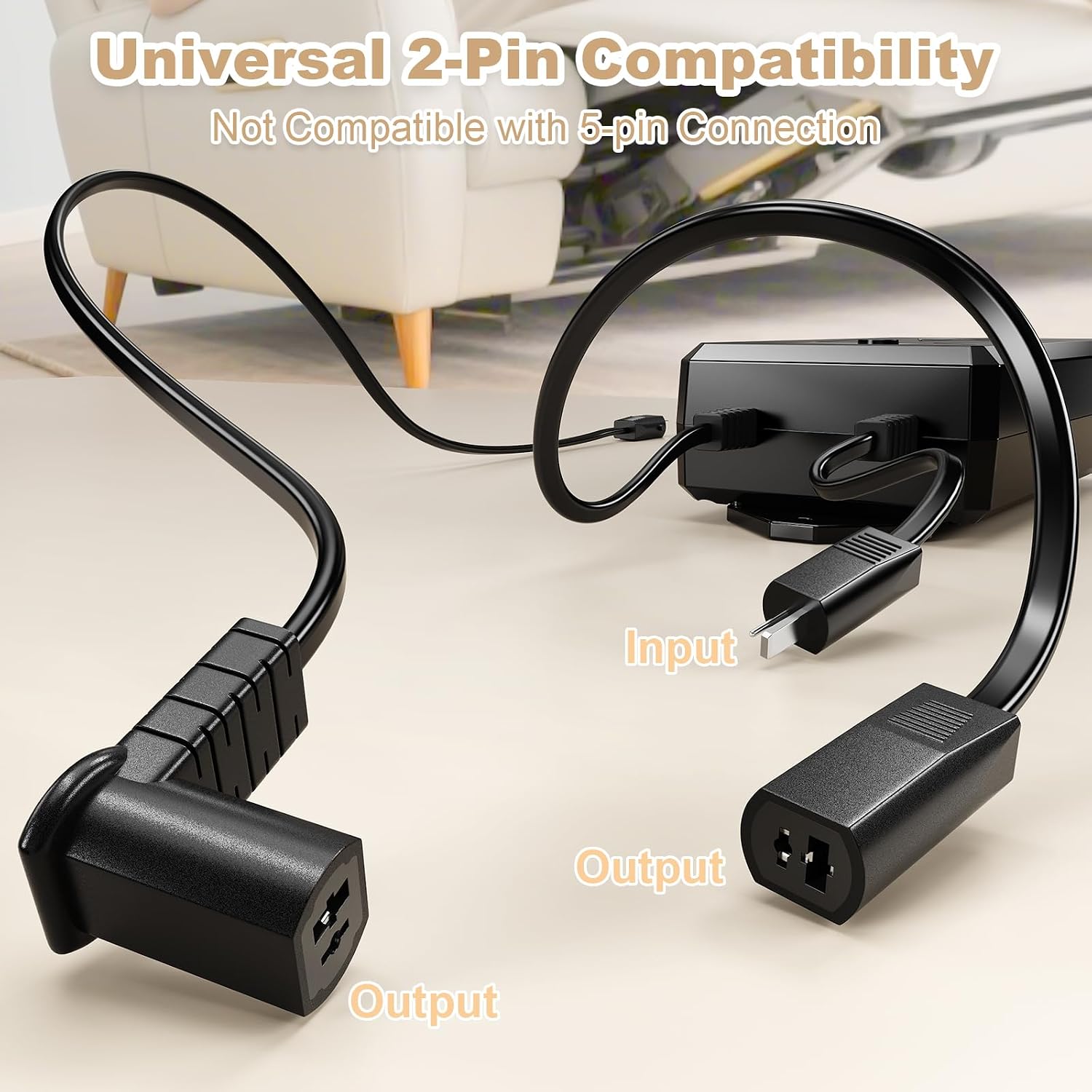 Universal 2500mAh Rechargeable Battery Pack for Reclining Furniture, 2-Pin Wireless Power Battery for Electric Recliner, Power Sofa and Lift Chair