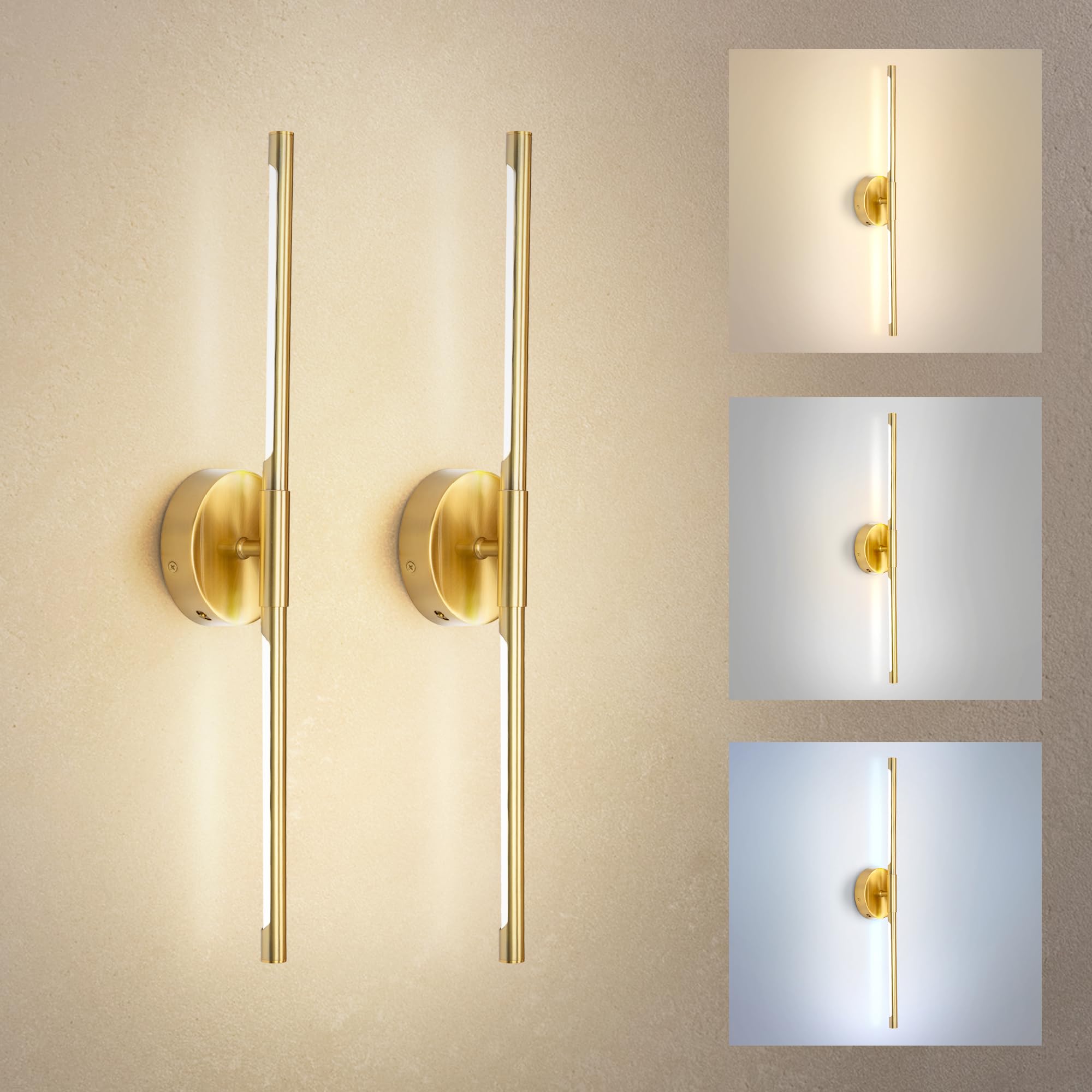 ASD LED 24" Linear Tube Wall Sconce, Modern Bathroom Light Bar | 3CCT, 360° Rotatable, Dimmable, ETL Listed | 8W 420LM 3000-5000K 100-277V | Bedroom, Hallway Vanity Lighting | Black