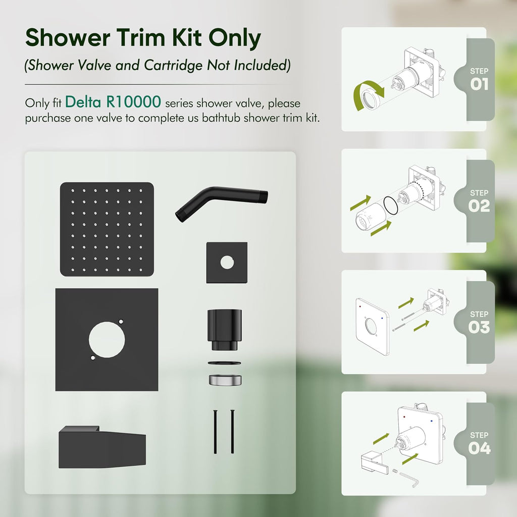 Replacement for Delta Shower Trim Kit 14 Series Matte Black | Shower Faucet Set, High Pressure 6-Inch Black Shower Head and Handle Set, Valve/Cartridge Not Included