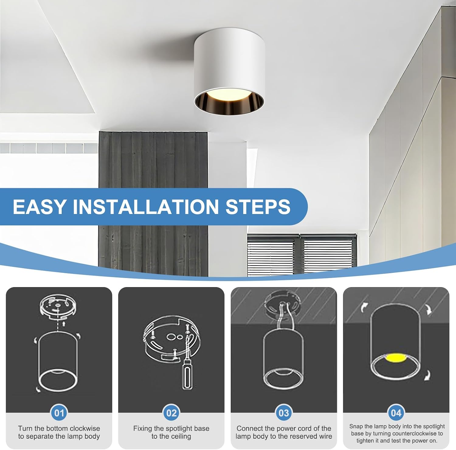 White Ceiling Light Fixture, 4.8" 20W LED Fulsh Mount Cylinder Ceiling Light for Hallway, 3CCT 3000K-6000K Dimmable Modern Lighting - 1Pack