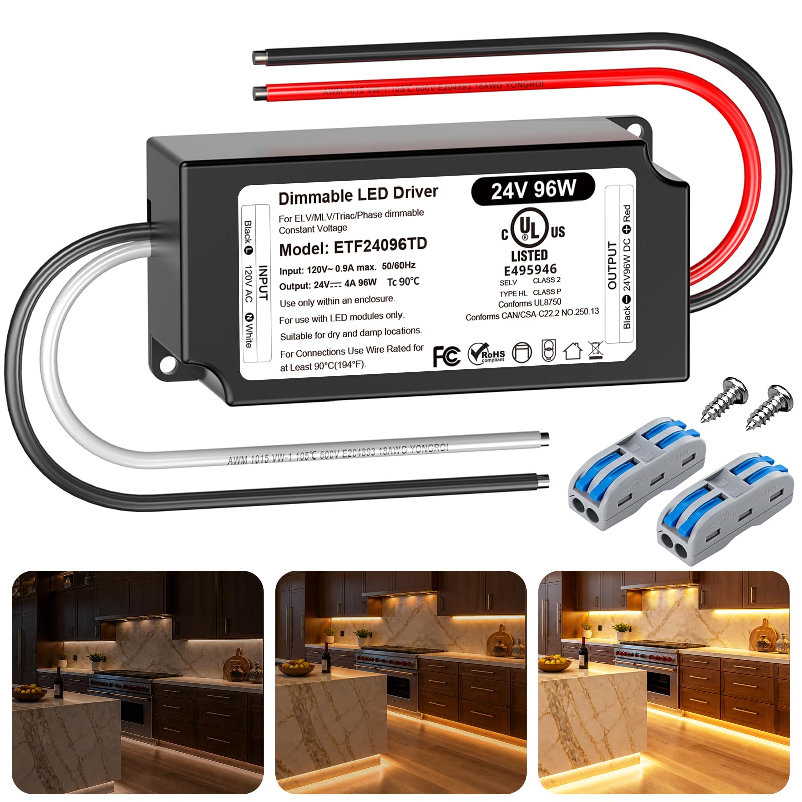 12V Dimmable LED Driver 60W UL&FCC Listed Class 2, Triac ELV/MLV AC 120V to DC 12V LED Transformer Compatible with Lutron & Leviton Switches 60 Watt Power Supply 12 Volt for LED Strip Light