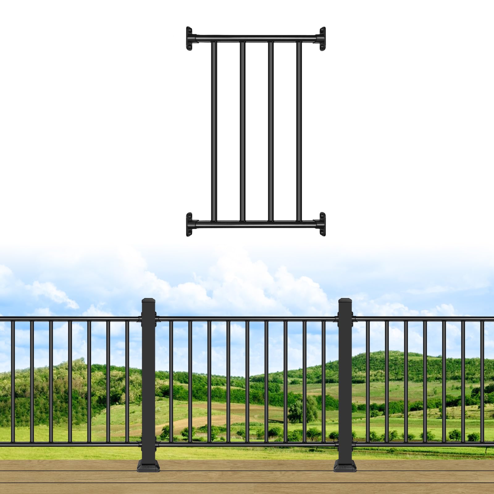 38in H x 3ft W Aluminum Deck Railing with a Matte Black Powder-Coated Finish, Suitable for Outdoor Railing kit on porches and patios,1 Panel