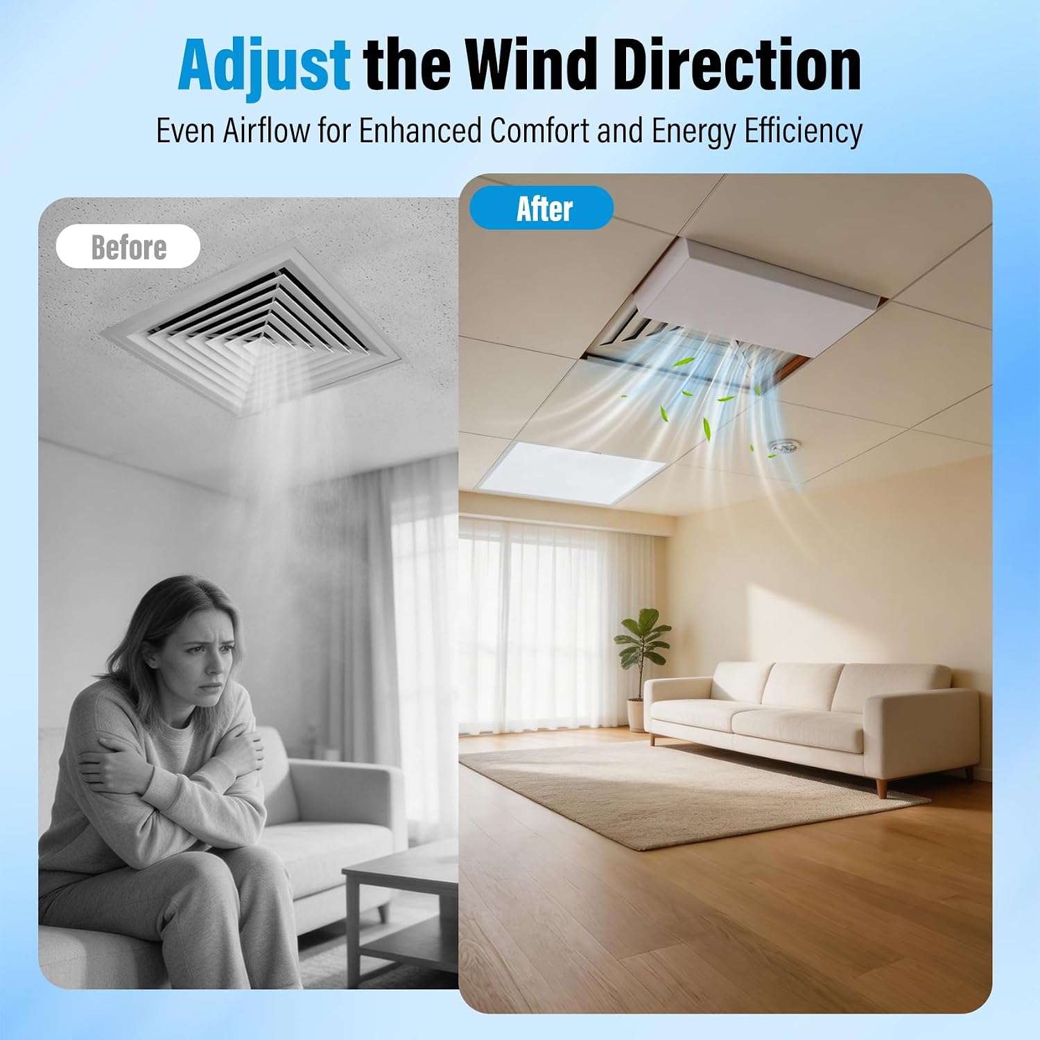24"X12" Ceiling Air Diverter for 2'x2' Ceiling Air Diffuser, Redirect Airflow from Vents, White，4 PCS